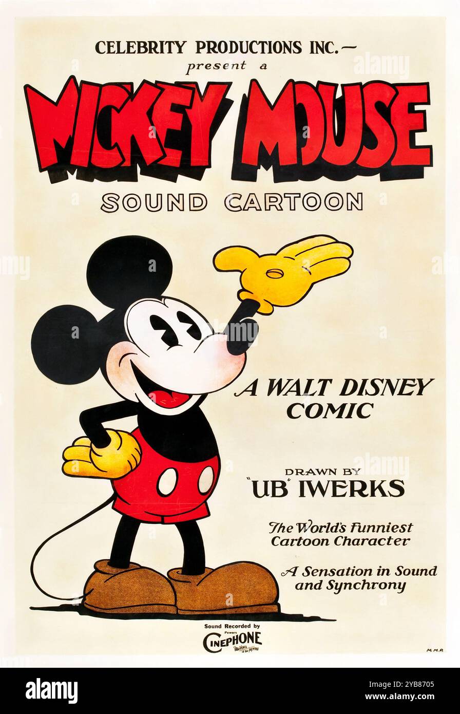 Mickey Mouse Stock Poster (Celebrity Productions, 1928). Créé par Walt Disney, dessiné par Ub Iwerks. Banque D'Images