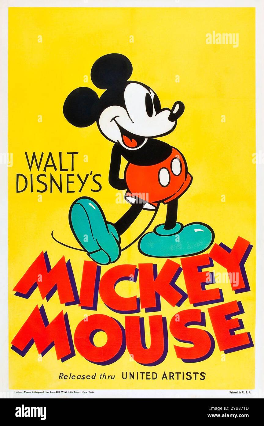 Walt Disney's Mickey Mouse Stock Poster (publié par United Artists, 1932) imprimé aux États-Unis. Banque D'Images
