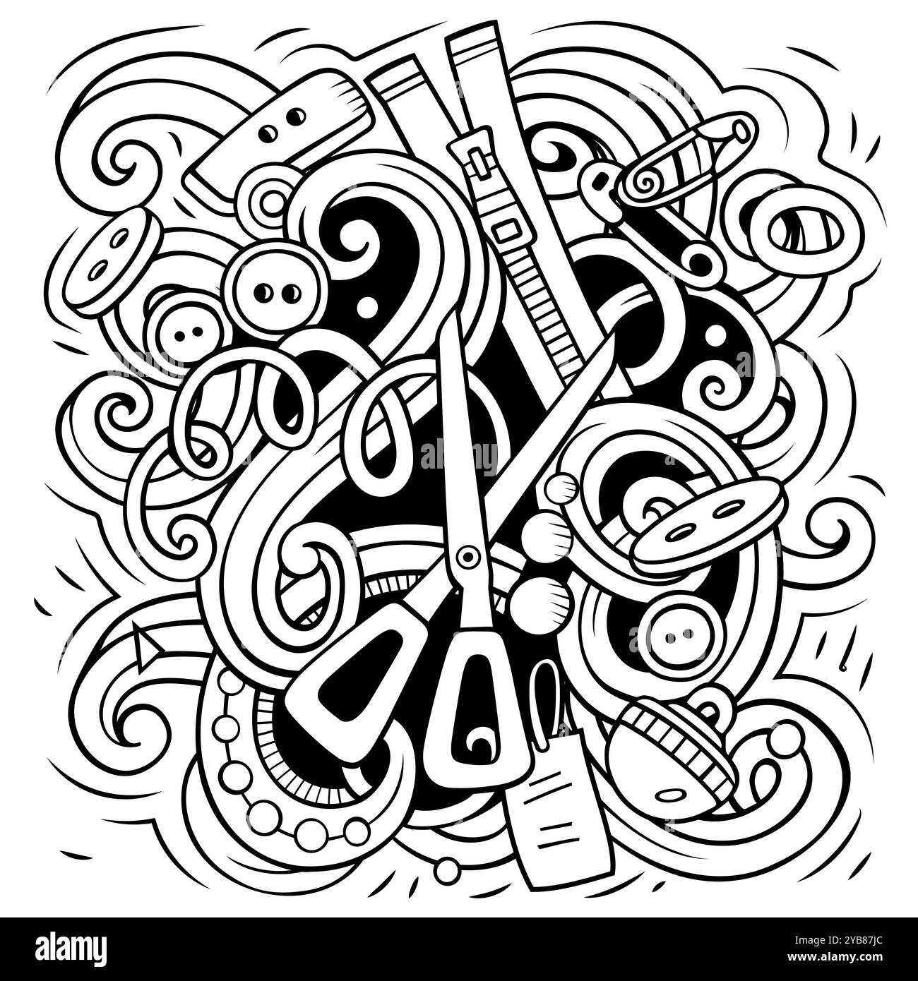 Illustration de vecteur de dessin animé fait main. Composition détaillée et esquisse avec beaucoup d'objets et de symboles artisanaux. Tous les éléments sont séparés Illustration de Vecteur