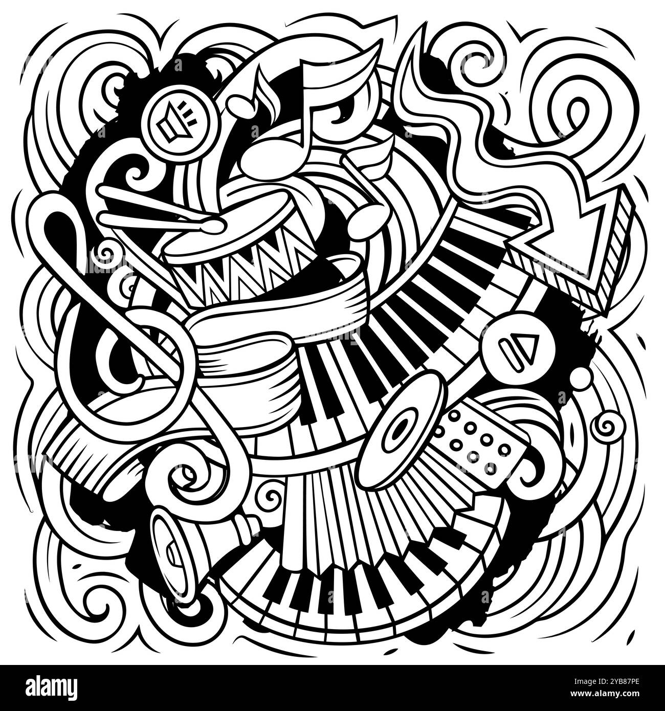 Musique dessin à la main dessin de dessins vectoriels illustration. Illustration de Vecteur