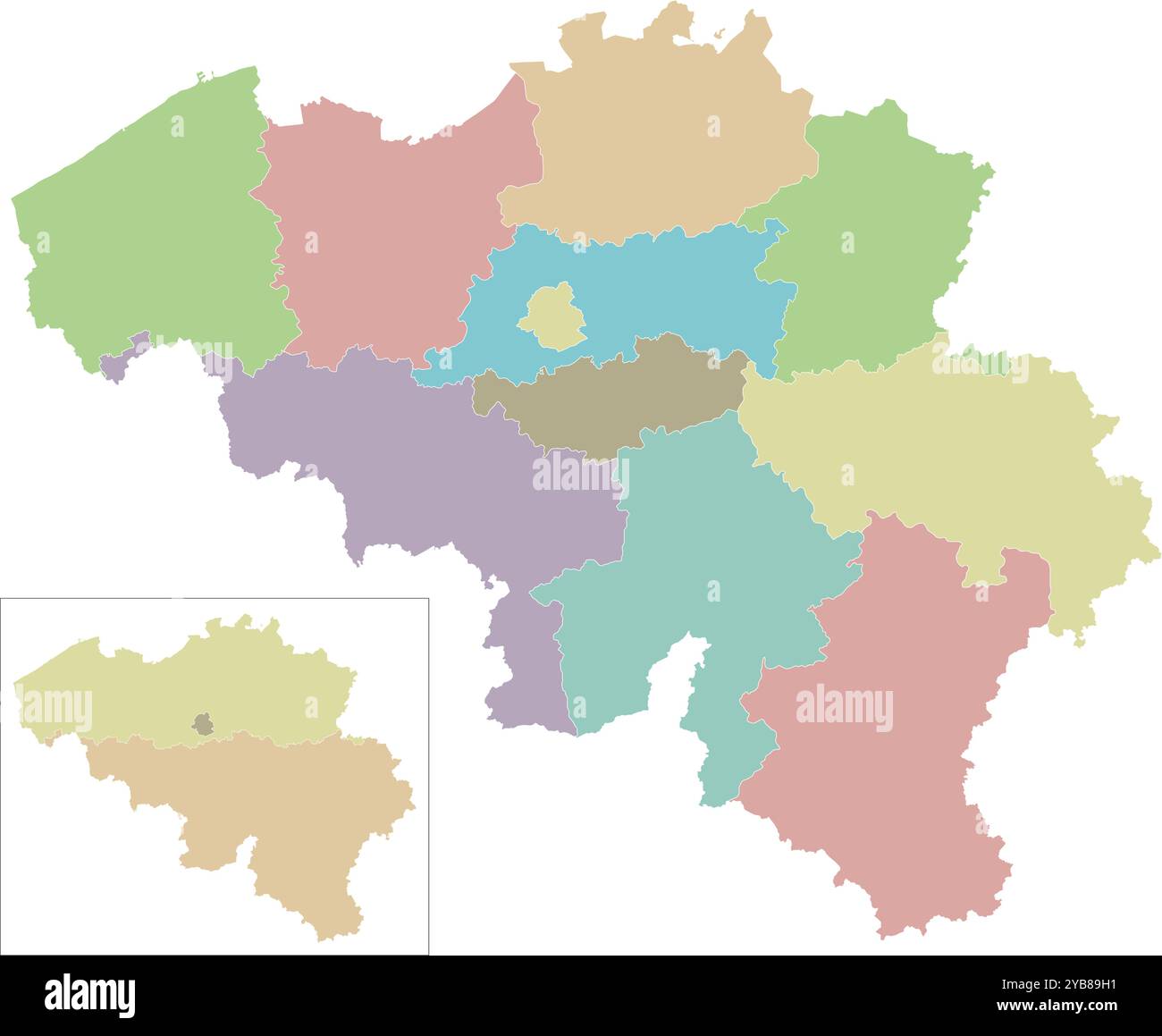 Carte vierge vectorielle de la Belgique avec les régions, provinces et divisions administratives. Calques modifiables et clairement étiquetés. Illustration de Vecteur