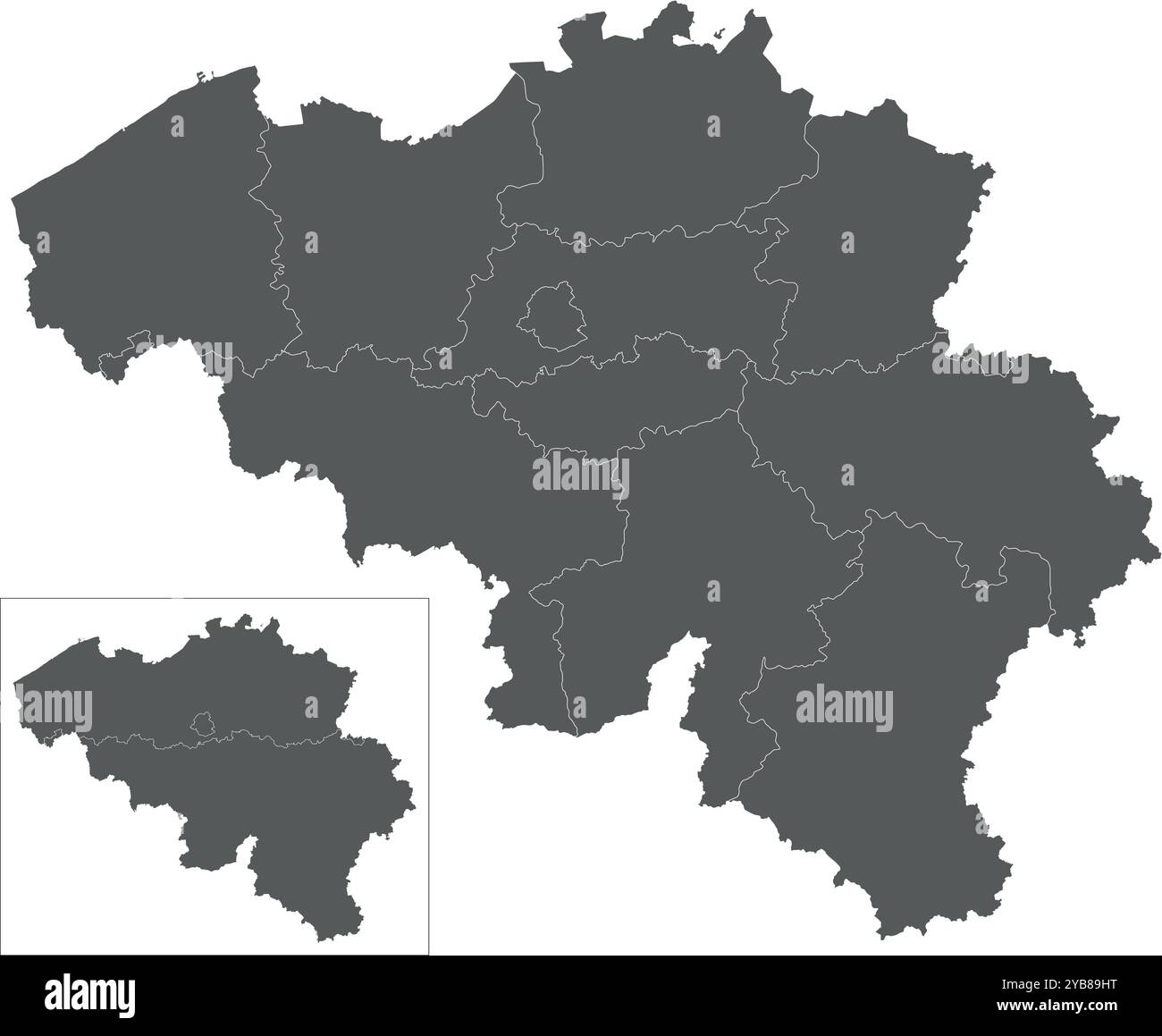 Carte vierge vectorielle de la Belgique avec les régions, provinces et divisions administratives. Calques modifiables et clairement étiquetés. Illustration de Vecteur