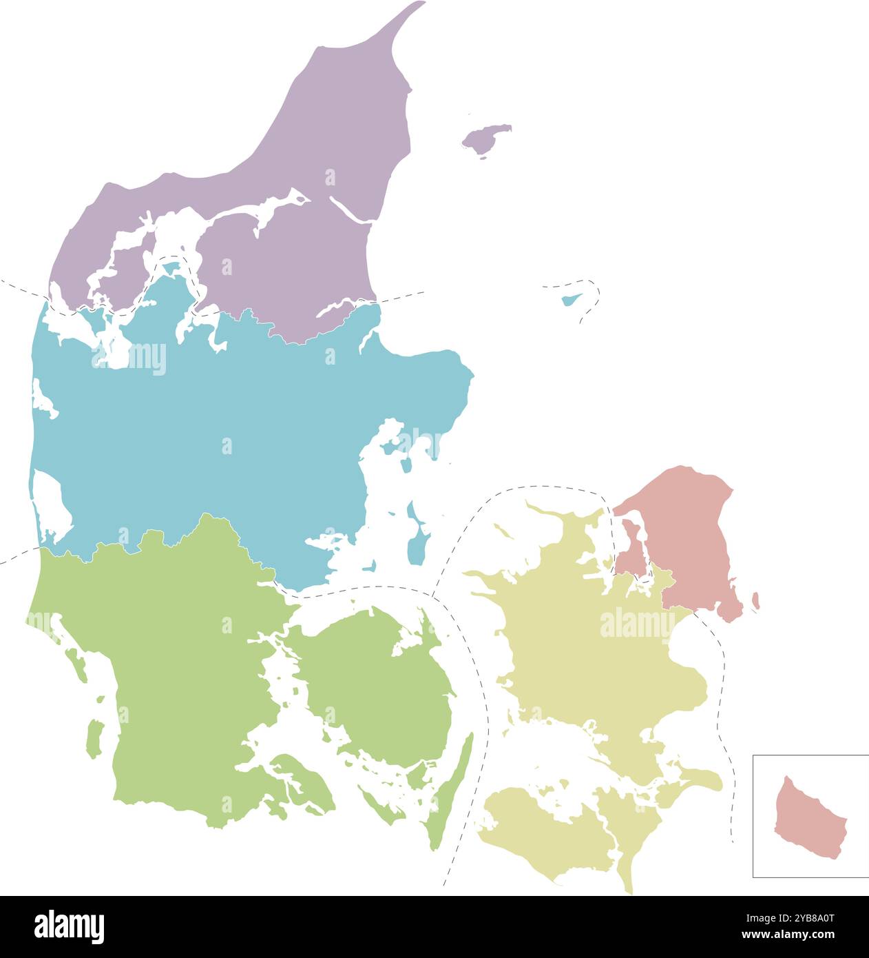Carte vierge vectorielle du Danemark avec les régions ou territoires et les divisions administratives. Calques modifiables et clairement étiquetés. Illustration de Vecteur