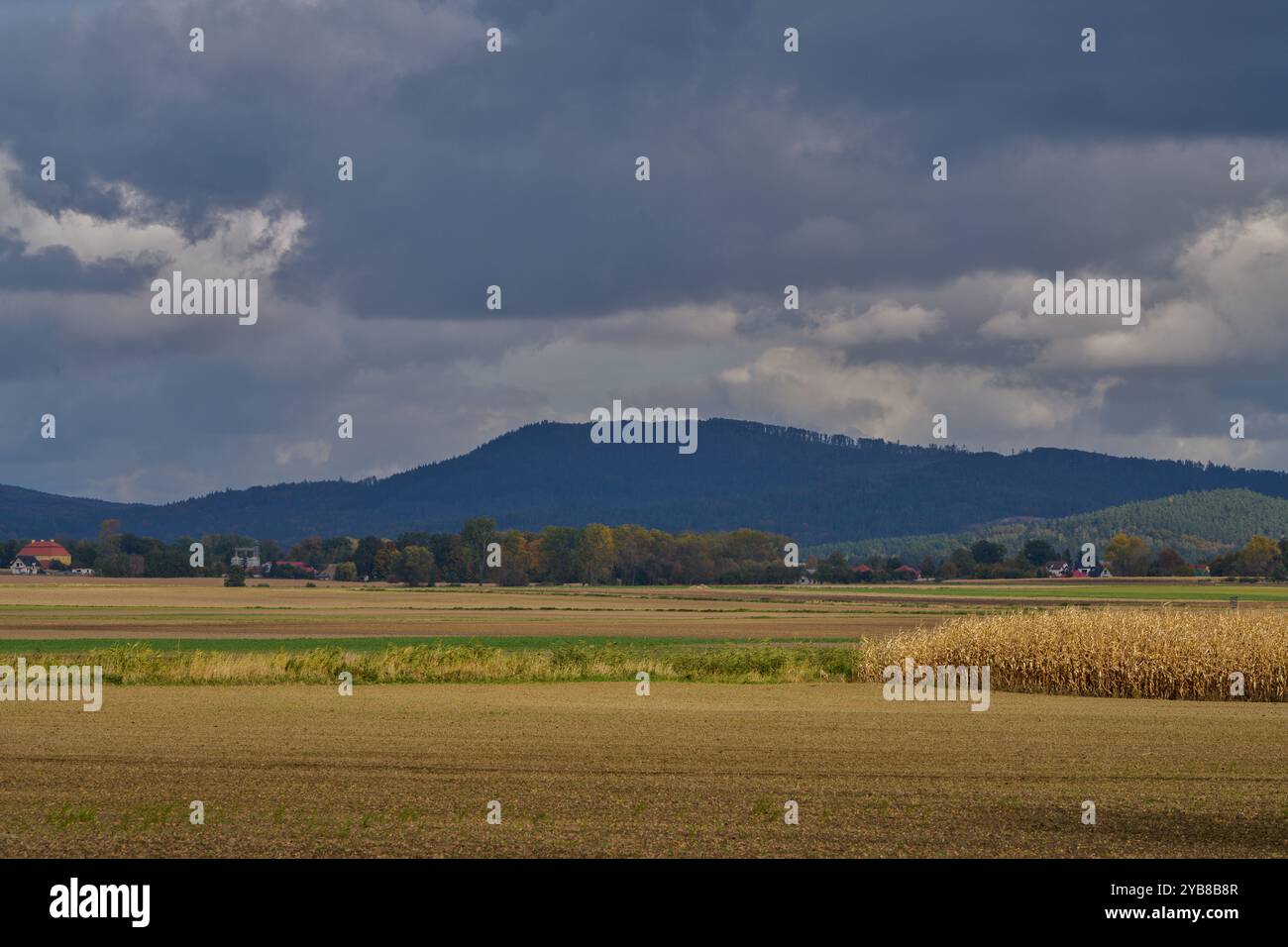 Paysage rural d'automne inférieur de Silésie avec ciel spectaculaire Banque D'Images