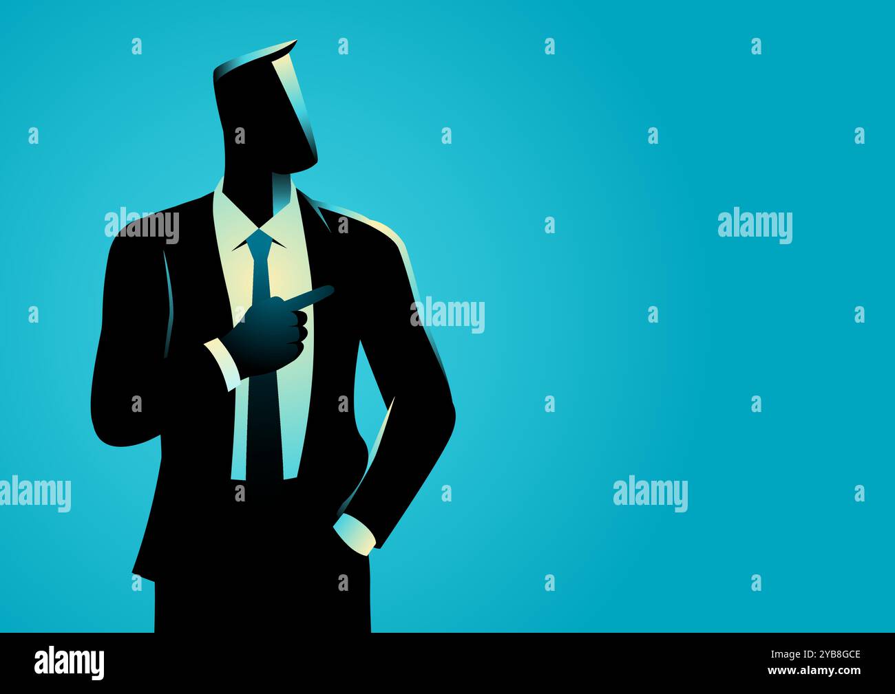 Homme d'affaires debout avec la main droite pointant sur l'espace vide vide copyspace et la main gauche dans la poche Illustration de Vecteur Homme d'affaires debout avec la main droite pointant sur l'espace vide vide copyspace et la main gauche dans la poche Illustration de Vecteur