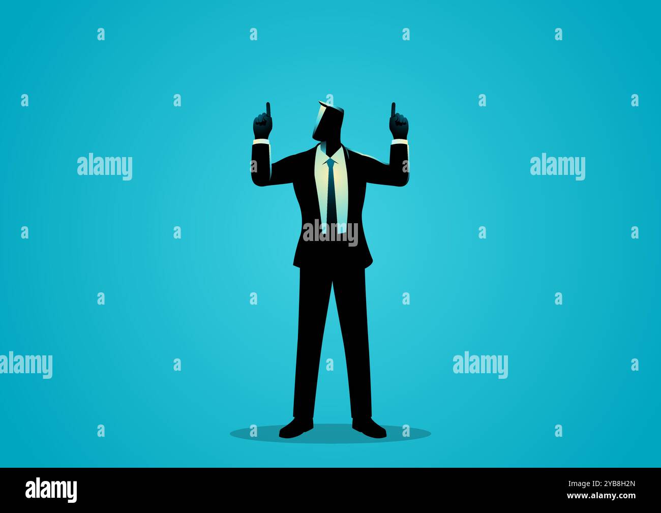Homme d'affaires en costume formel debout avec les deux mains pointées vers le haut Illustration de Vecteur Homme d'affaires en costume formel debout avec les deux mains pointées vers le haut Illustration de Vecteur