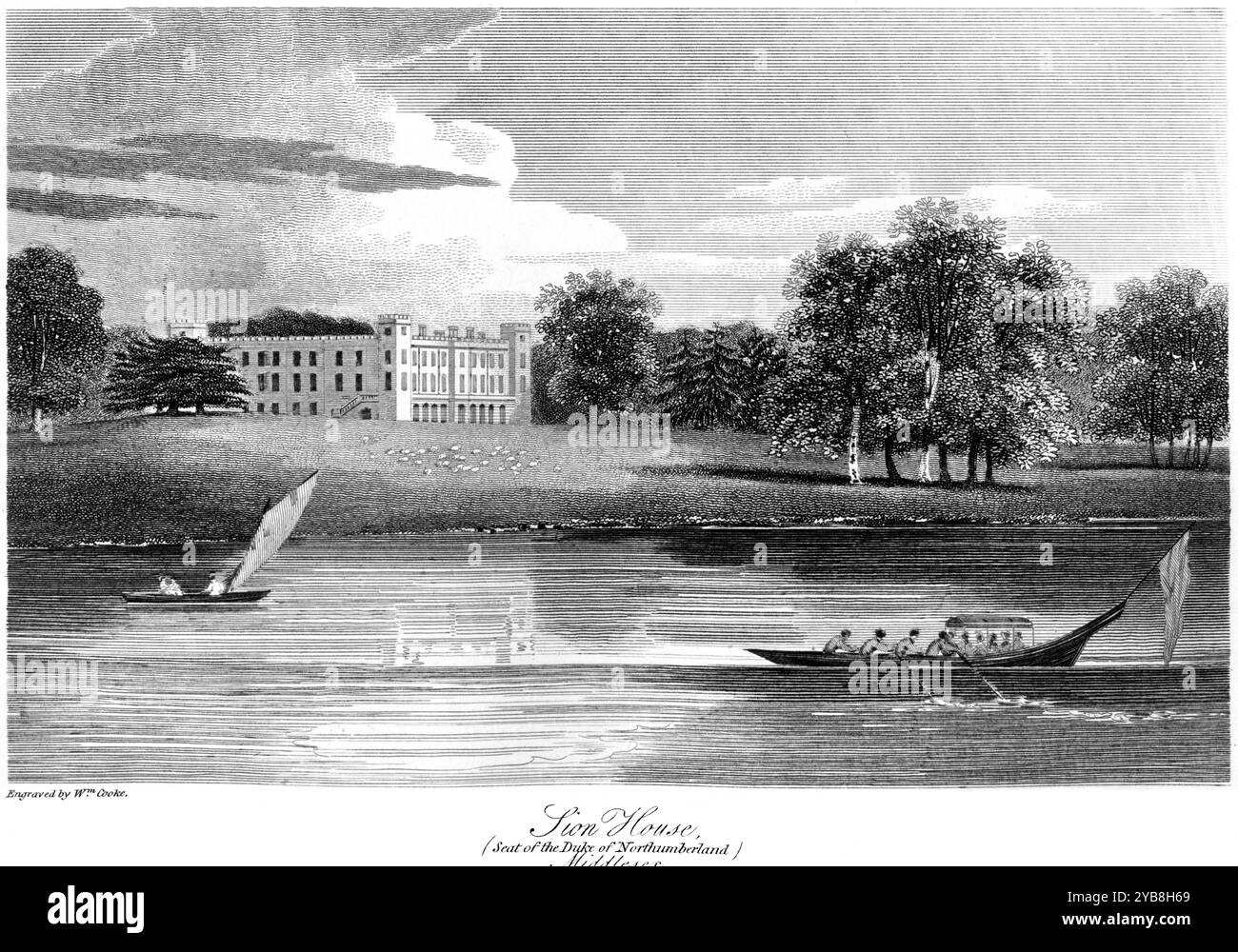 Une gravure de Sion House (siège du duc de Northumberland), Middlesex, Angleterre Royaume-Uni numérisée à haute résolution à partir d'un livre publié vers 1815. B Banque D'Images