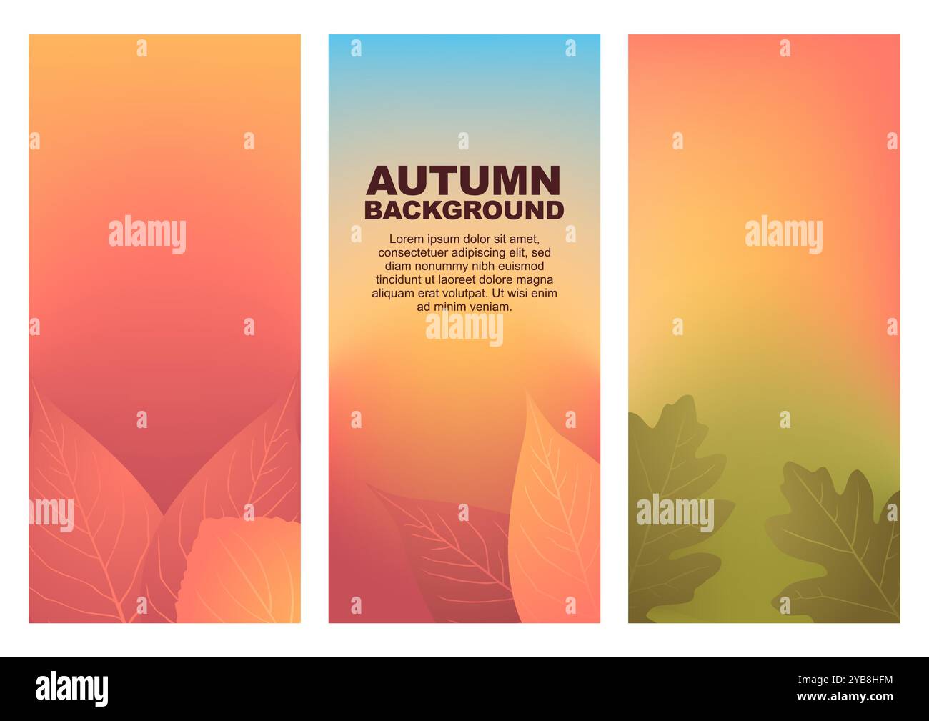 Ensemble de modèles d'arrière-plan couleur automne avec des conceptions de mailles dégradées, optimisées pour la taille de l'écran de téléphone mobile. Idéal pour les interfaces d'applications Illustration de Vecteur