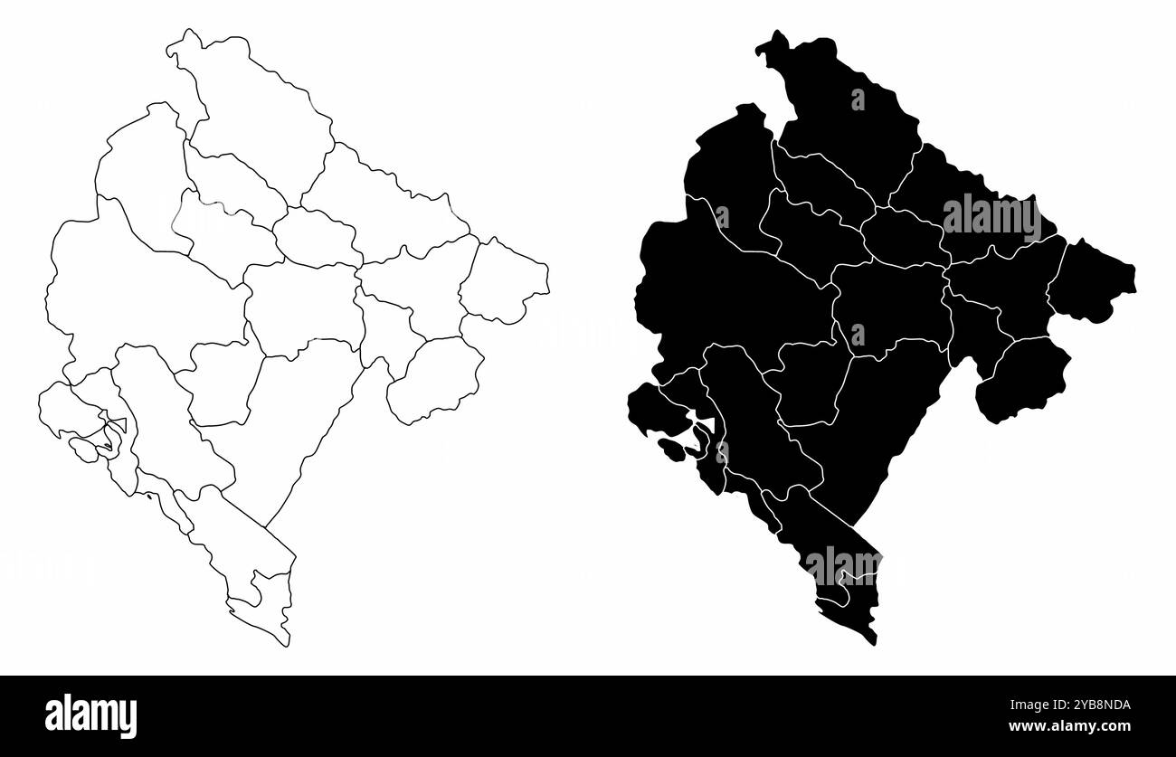 Les cartes administratives en noir et blanc du Monténégro Illustration de Vecteur Les cartes administratives en noir et blanc du Monténégro Illustration de Vecteur