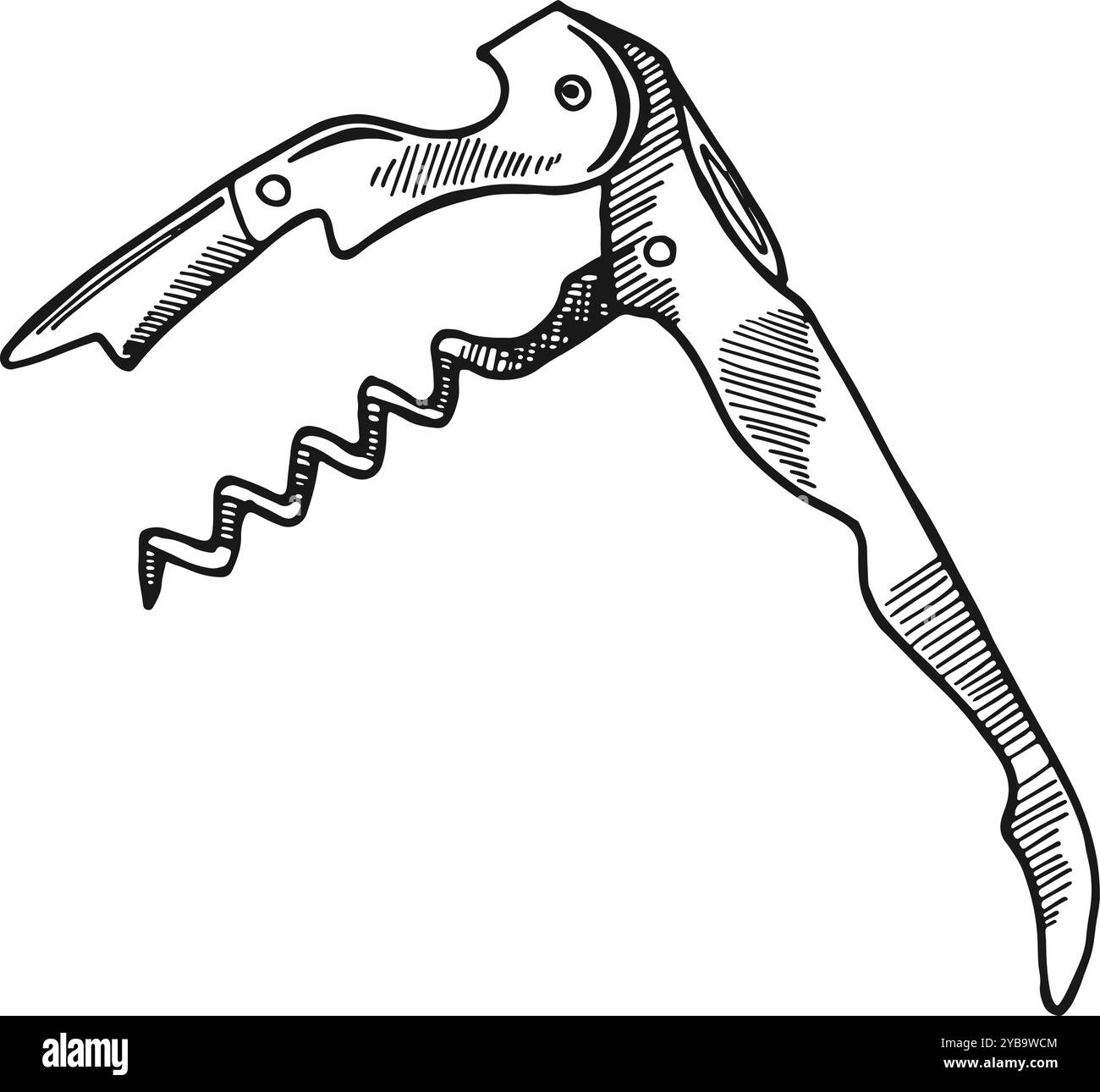 Croquis de tire-bouchon en métal. Dessin d'ouvre-bouteille de vin Illustration de Vecteur