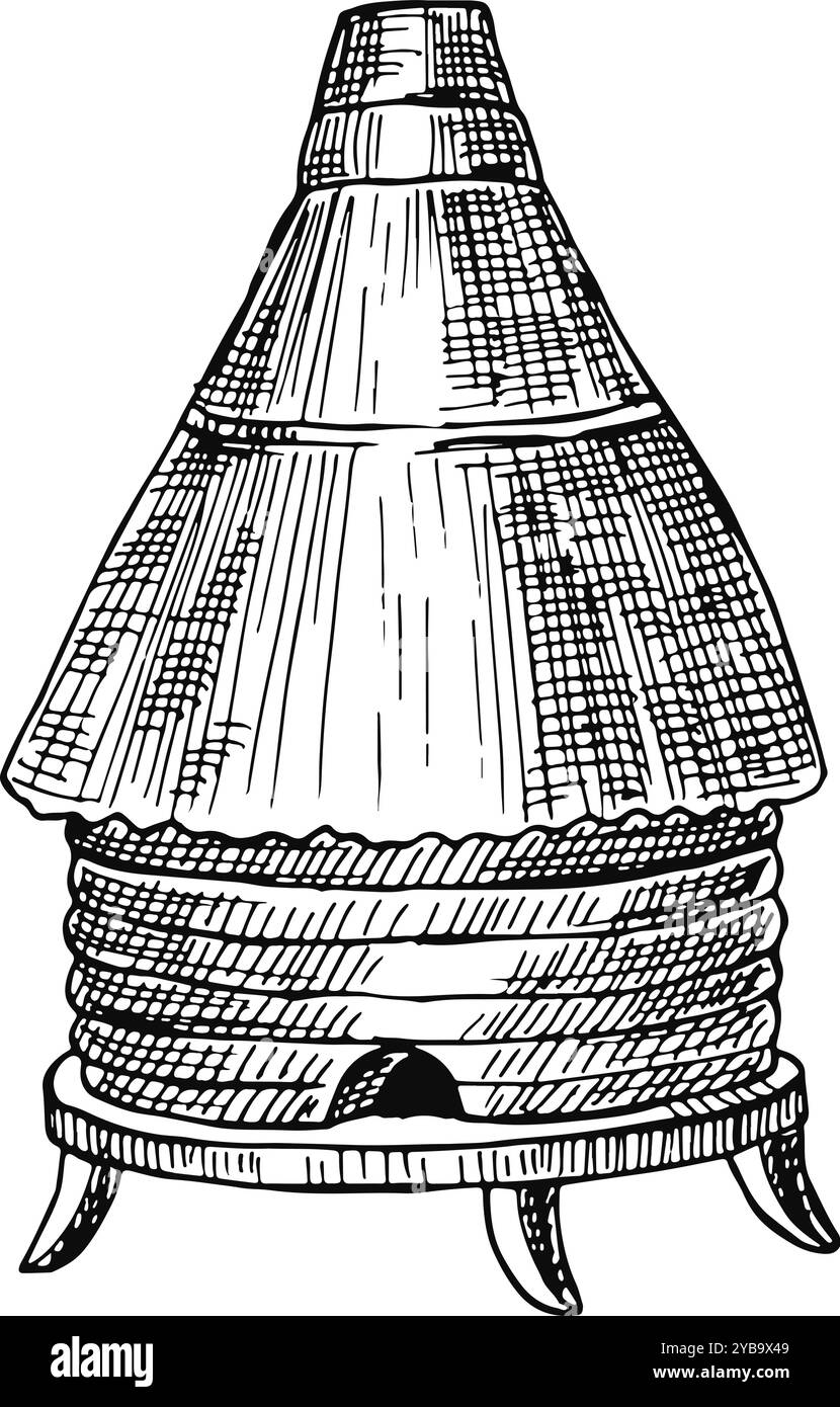 Croquis rétro de ruche de ruche. Production agricole de miel Illustration de Vecteur
