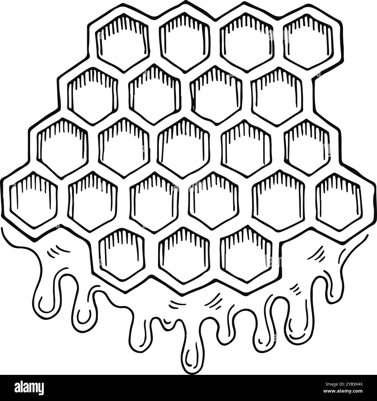 Griffonnage en nid d'abeilles. Dessin de cellules de miel naturel goutte à goutte Illustration de Vecteur