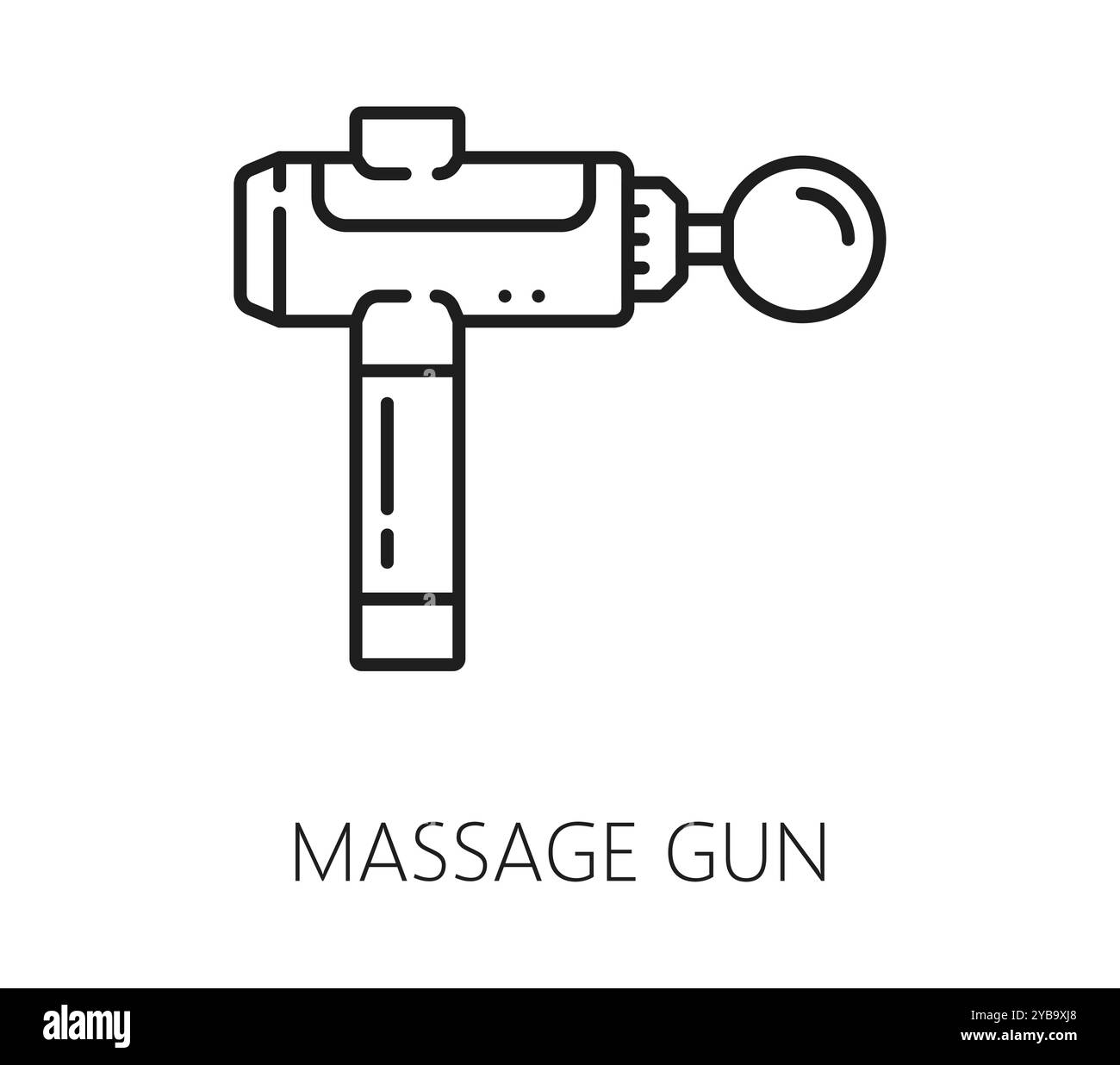 Icône de ligne de médecine chiropratique du pistolet de massage pour le traitement médical du dos de la colonne vertébrale, symbole vectoriel. Thérapie chiropratique et dispositif de pistolet de massage chiropraticien pour le massage et la physiothérapie des muscles du corps Illustration de Vecteur