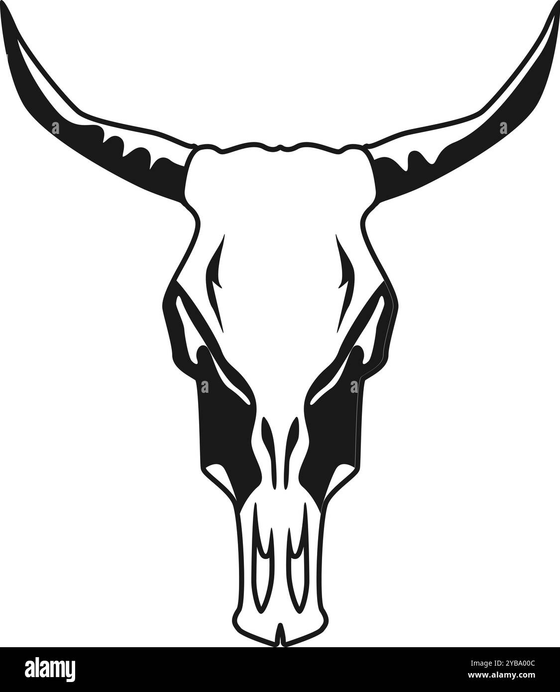 Crâne d'animal mort avec de longues cornes icône noire Illustration de Vecteur