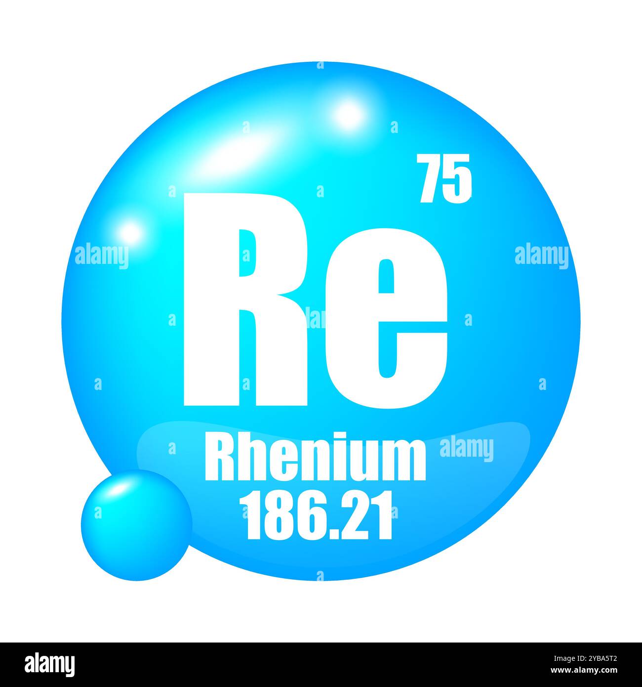 Icône de rhénium. Re élément chimique. Numéro atomique 75. Masse 186.21. Image de sphère bleue. Symbole vectoriel. Illustration de Vecteur