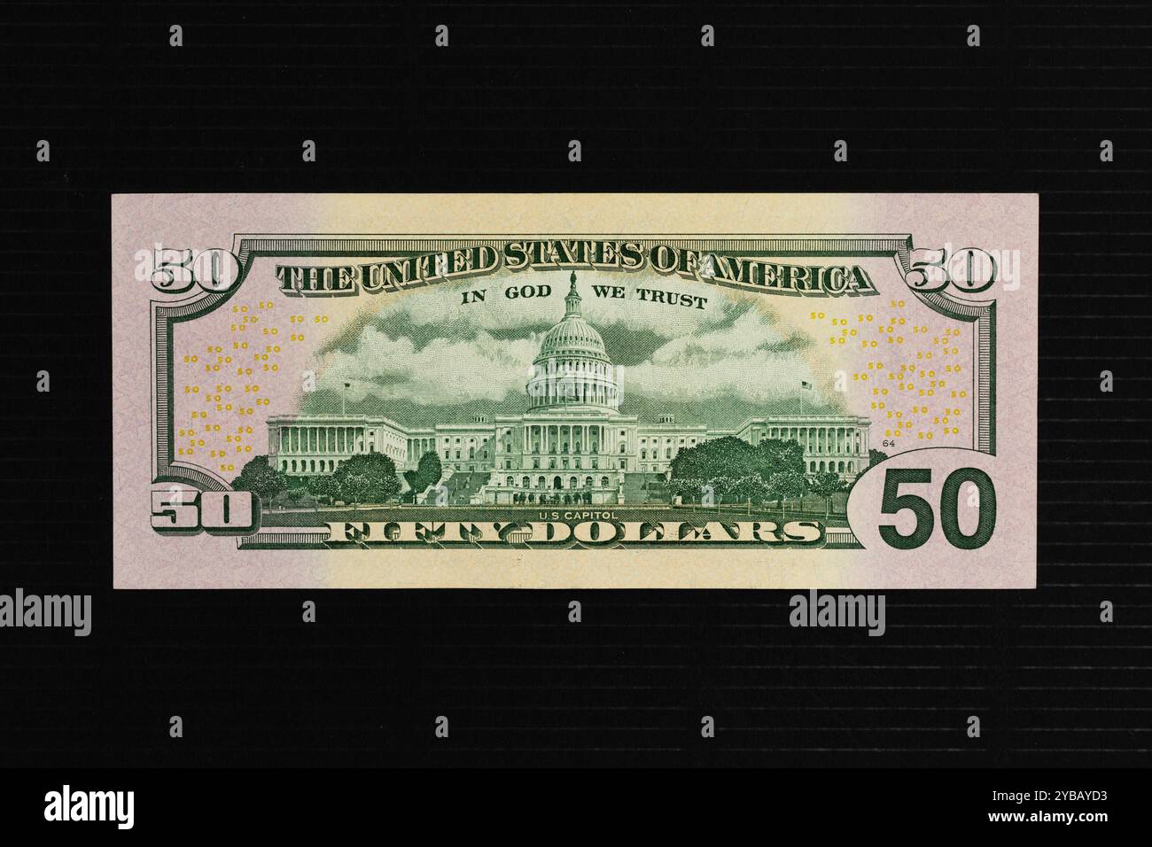 US $50 Dollar Bill sur fond noir mettant en vedette le Capitole des États-Unis Banque D'Images