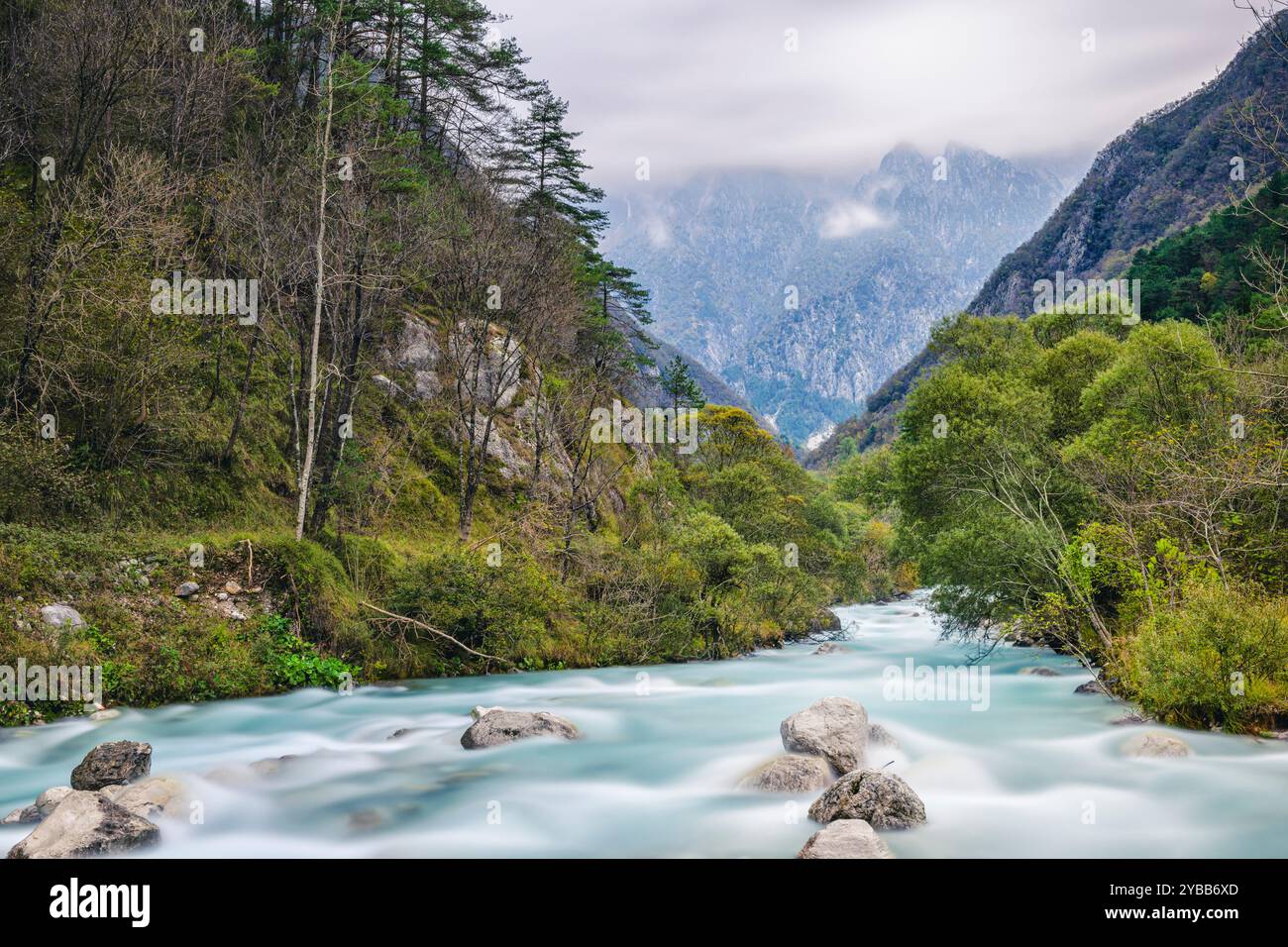 Crique de montagne italienne après une forte pluie. Rivière Torre, province d'Udine, Friuli Venezia Giulia, Italie. Banque D'Images