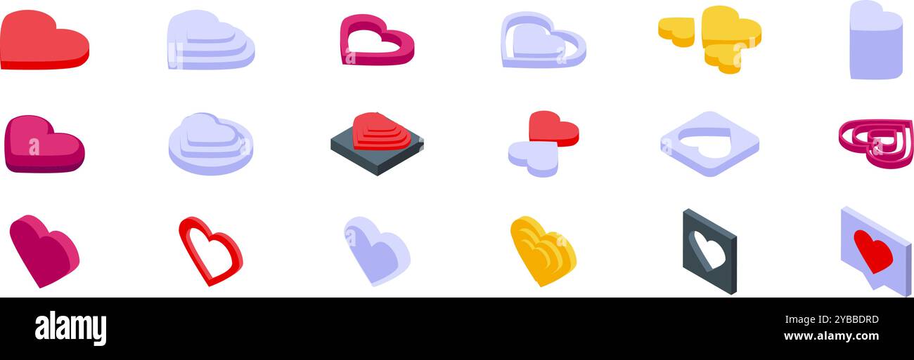 Ensemble d'icônes de podium en forme de coeur. Cet ensemble de différents cœurs est parfait pour représenter l'amour et l'affection dans un style isométrique moderne et tendance Illustration de Vecteur