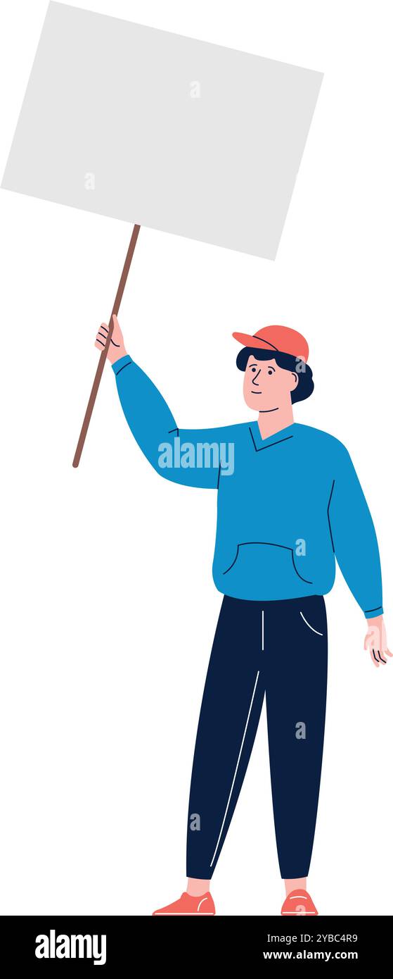 L'activiste tient une bannière vide. Personnage d'homme de démonstration Illustration de Vecteur