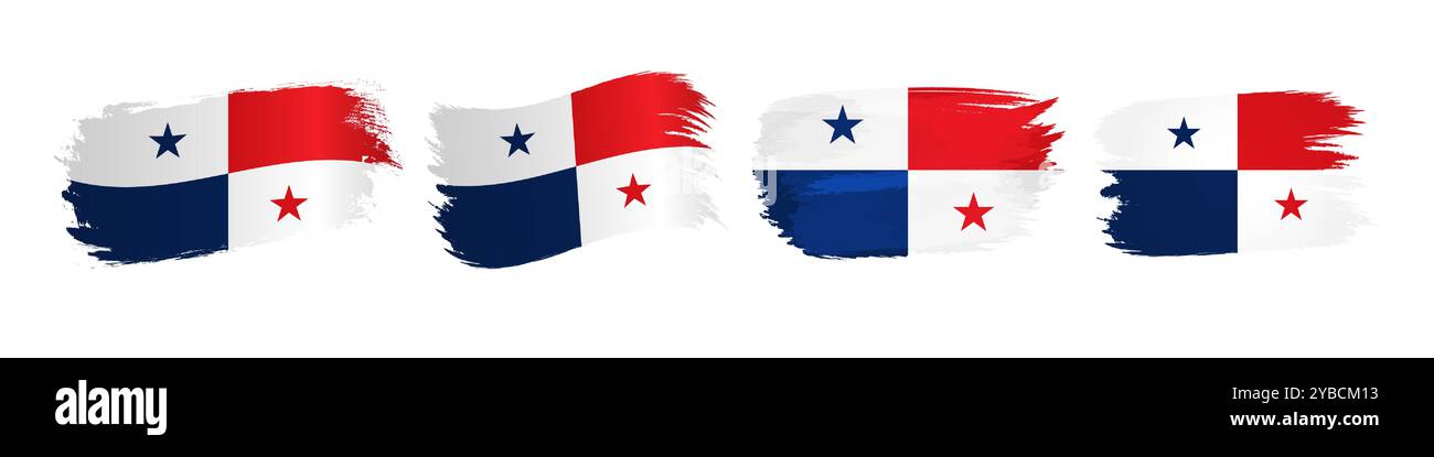 Ensemble d'étiquettes créatives avec fond de drapeau panaméen et masque d'écrêtage. Style de dessin des traits de pinceau. Drapeaux 3D de Panama. Collection clip art. Illustration de Vecteur