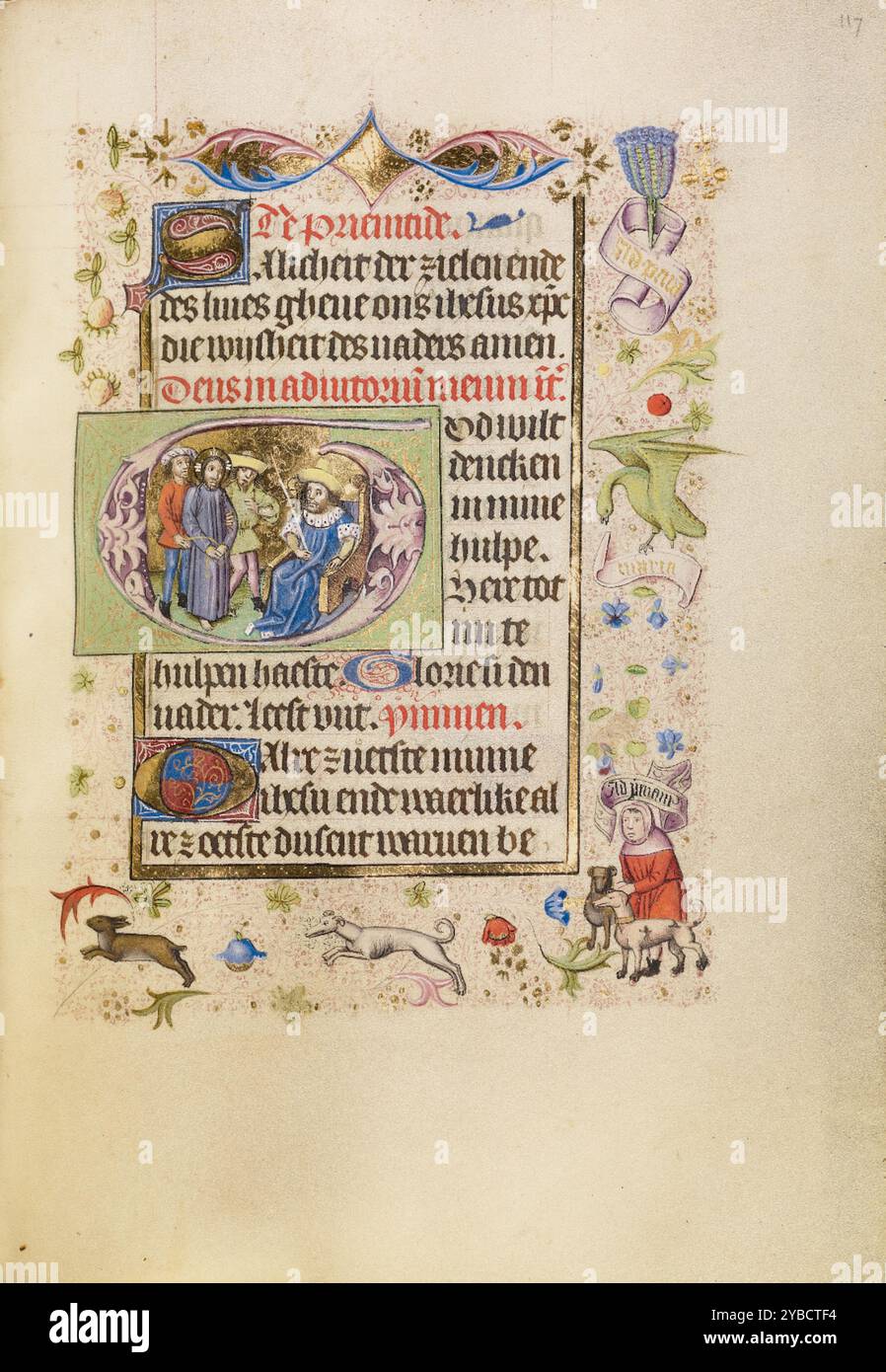 Initiale G : Christ avant Pilate ; Livre d'heures, après 1460. Banque D'Images