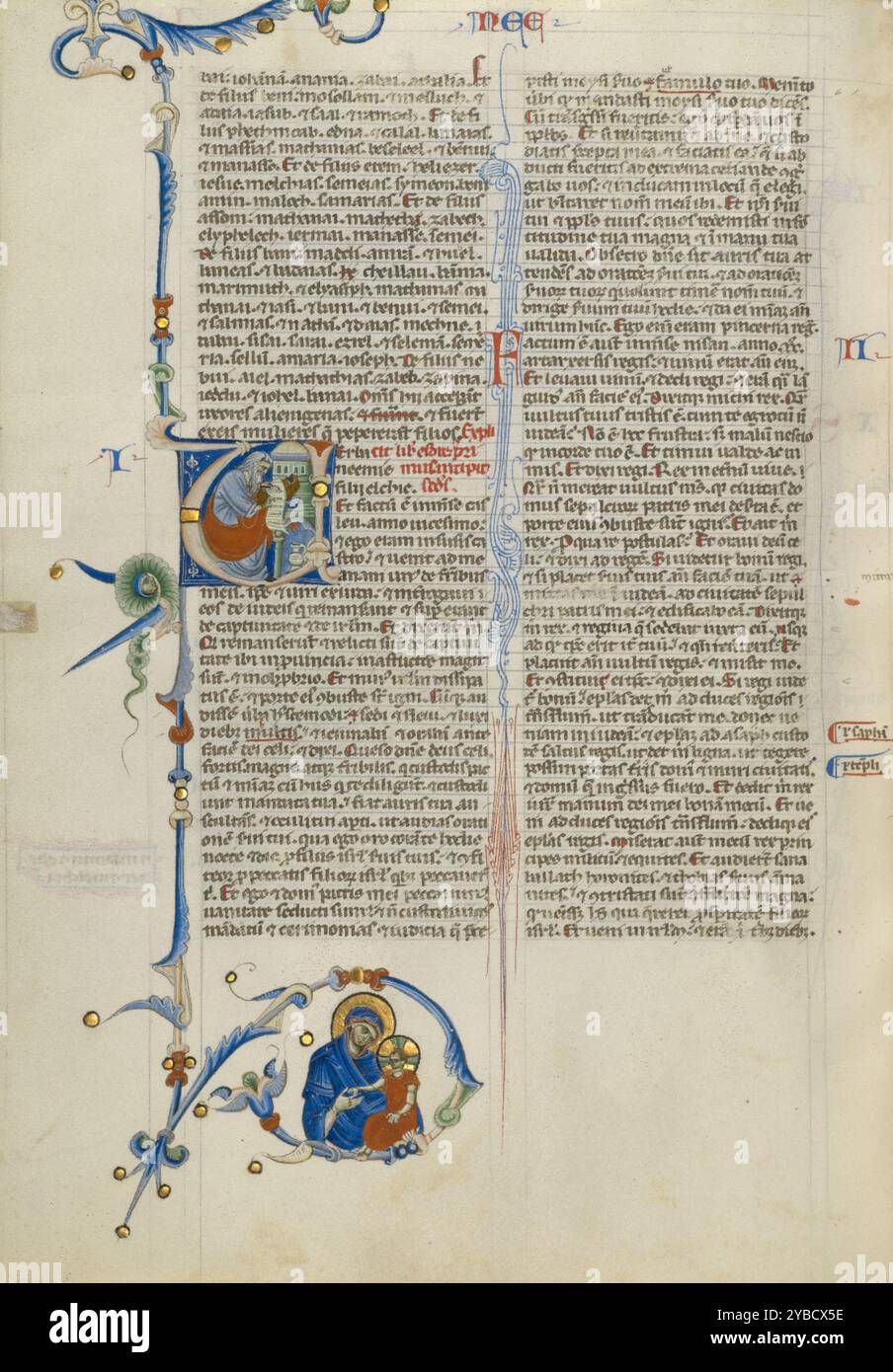 V initial : une écriture prophète ; Bible de l'abbaye, vers 1250-1262. Banque D'Images