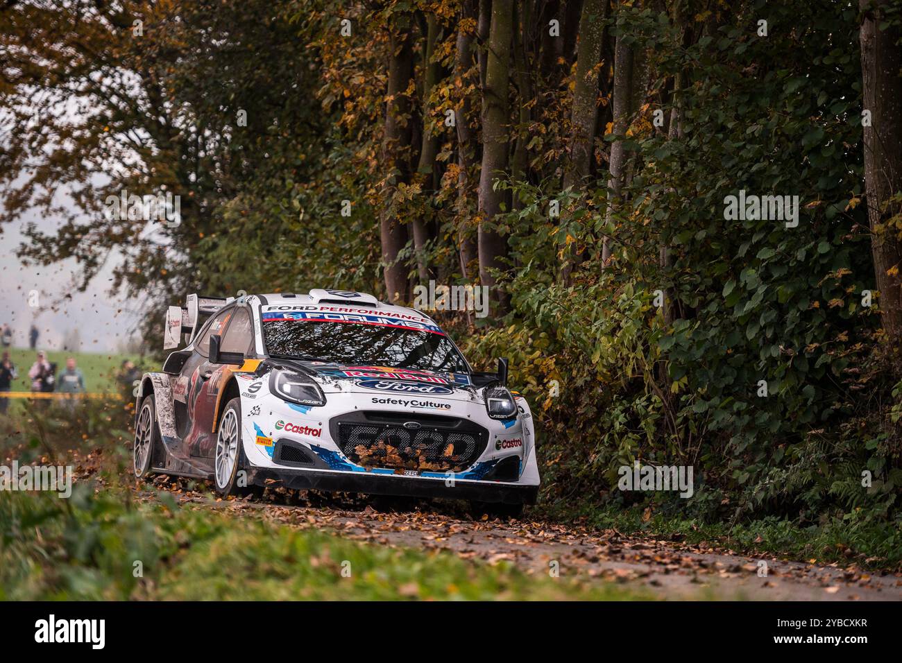 Kratusin, République tchèque. 18 octobre 2024. Crew Gregoire Munster, Louis Louka avec Ford Puma Rally1 participe au championnat du monde des rallyes d'Europe centrale à Kratusin, district de Prachatice, République tchèque, le 18 octobre 2024. Crédit : Petr Skrivanek/CTK photo/Alamy Live News Banque D'Images