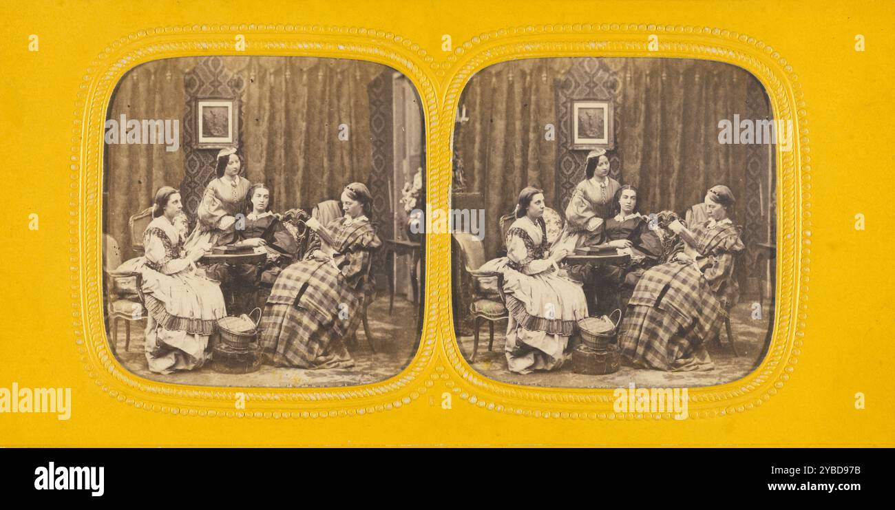 Scène de salon de genre avec quatre femmes, années 1860 Banque D'Images