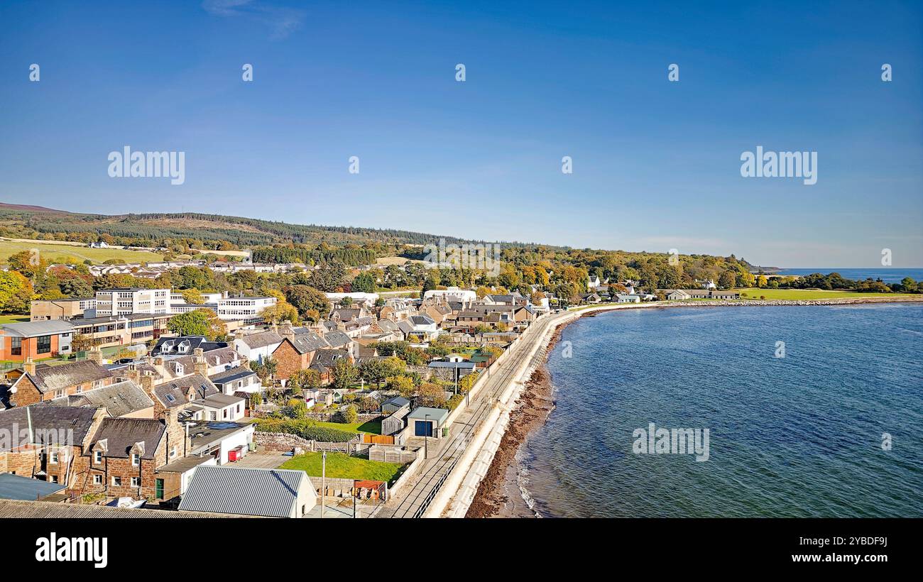 Golspie Sutherland Écosse vue au nord de la ville et de l'esplanade en automne Banque D'Images