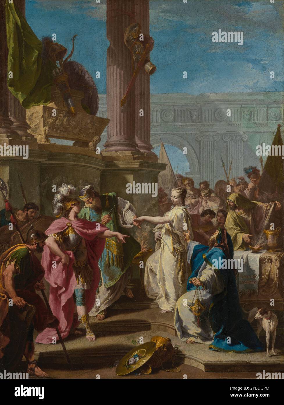 Le sacrifice de Polyxène, vers 1733-1734. Informations supplémentaires : selon la légende grecque, Achille est tombé amoureux de la princesse Troie Polyxène, la fille du roi de Troie. On lui a offert la main en mariage s'il acceptait de mettre fin à la guerre entre les Grecs et les Troyens. À la demande de Polyxène, Achille est venu faire un sacrifice à Apollon, mais il a été pris en embuscade par Paris, le frère de Polyxène, alors qu'il s'agenouillait à l'autel. Paris a tiré une flèche fatale dans le talon d'Achille, son seul point vulnérable. Avant de mourir, Achille proclame vengment que la perfide Polyxène soit sacrifiée sur sa tombe. Banque D'Images