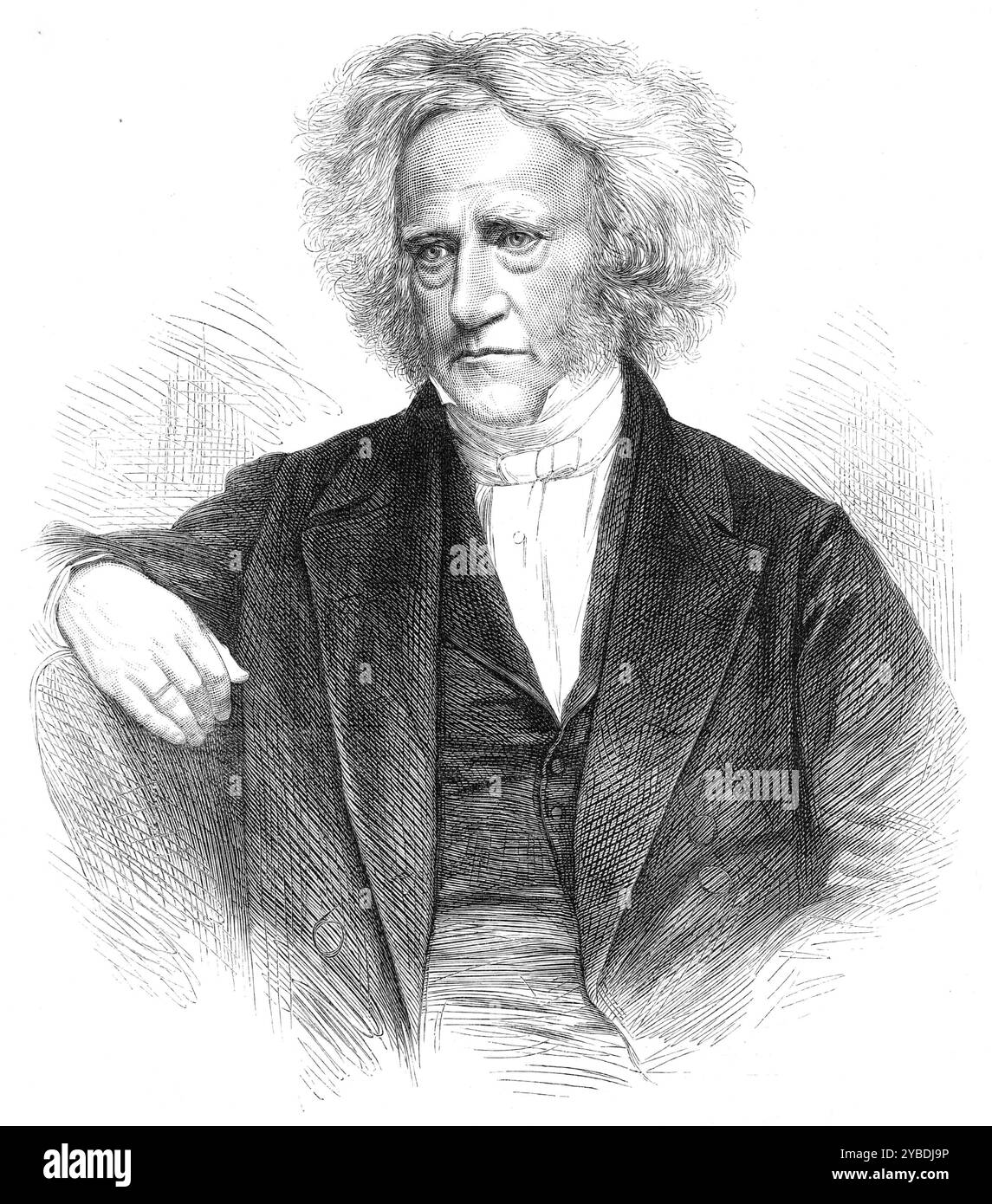 Le décès de Sir John Herschel, 1871. Gravure d'après une photographie de Mr. S. Walker. 'Les cieux du sud devaient être étudiés aussi bien que le nord ; Herschel a résolu, si possible, d'ajouter cet hémisphère, jusque-là relativement inconnu, au domaine de l'astronomie, afin de compléter l'étude de toute la sphère de l'espace sidéral. Il avait un télescope réfléchissant de 18&#xbc;in. ouverture claire et Focus, conçu par son père [William Herschel]. Avec cet appareil et d'autres, il a commencé, accompagné de sa femme et de ses enfants, pour le Cap de bonne-espérance. Il a pris sa résidence à Feldhausen, n Banque D'Images