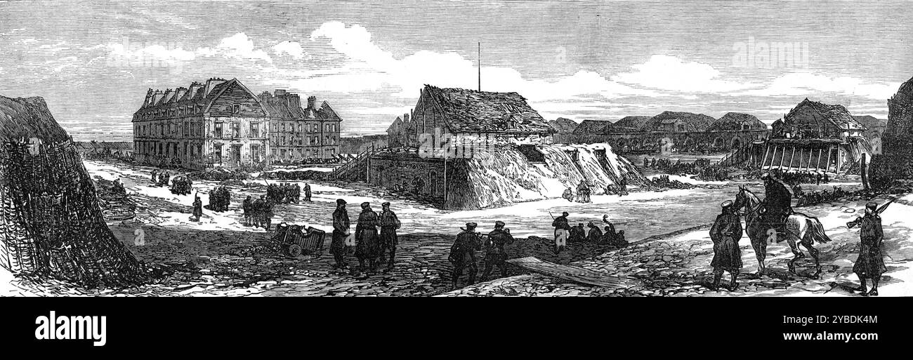 Les ruines autour de Paris : intérieur du Fort Issy, 1871. Gravure d'un croquis «...réalisé immédiatement après la fin du siège prussien, alors que ces positions venaient d'être abandonnées par les troupes françaises engagées dans la défense de Paris contre l'ennemi étranger, et avant qu'elles ne soient occupées par les forces républicaines rouges ou communistes ». Tiré de "Illustrated London News", 1871. Banque D'Images