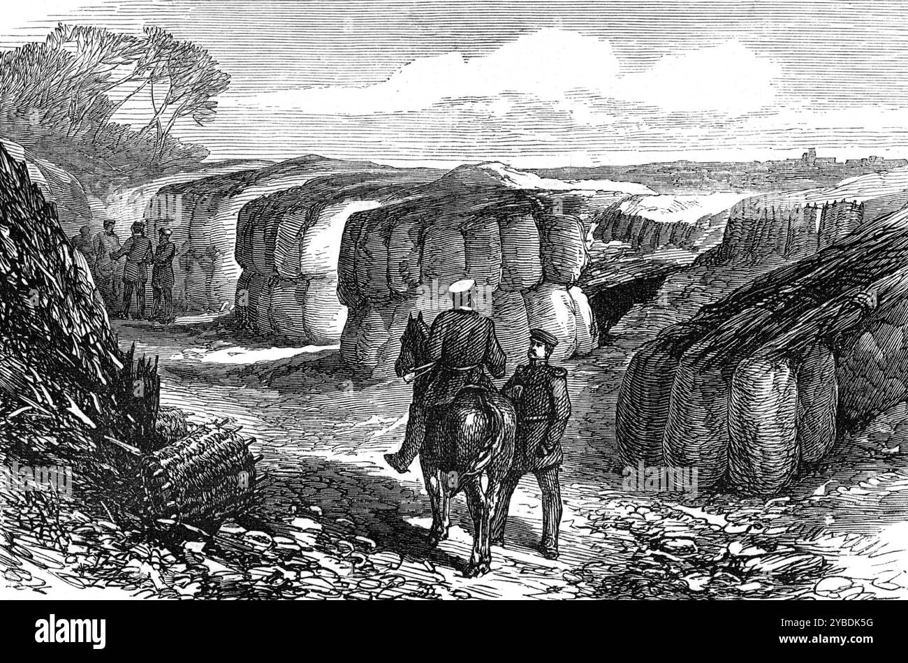 Les ruines autour de Paris : intérieur de la batterie N°1, Parc de la réserve Cloud, 1871. Gravure à partir d'un croquis réalisé «... immédiatement après la fin du siège prussien, alors que ces positions venaient d'être abandonnées par les troupes françaises engagées dans la défense de Paris contre l'ennemi étranger, et avant qu'elles ne soient occupées par les forces républicaines ou communistes rouges ». Tiré de "Illustrated London News", 1871. Banque D'Images