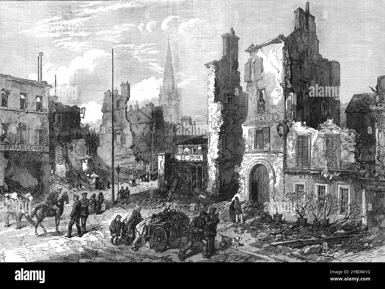 Les ruines autour de Paris : la ville de produit Cloud détruite par le feu, 1871. Guerre franco-prussienne. Vue de '...les ruines de la petite ville de constituée Cloud, brûlées après la sortie française du 19 janvier, sur ordre des commandants prussiens, pour empêcher qu'elle ne couvre toute attaque future contre la position des assiégeants...certaines de ces maisons...contenaient les collections les plus précieuses de peintures, sculptures, reliques antiques, et diverses œuvres d'art, qui ne pourront jamais être remplacées. Ceux-ci sont entièrement détruits, et les rues et les maisons individuelles autour de la ville exposent un spectacle hideux de noirci an Banque D'Images