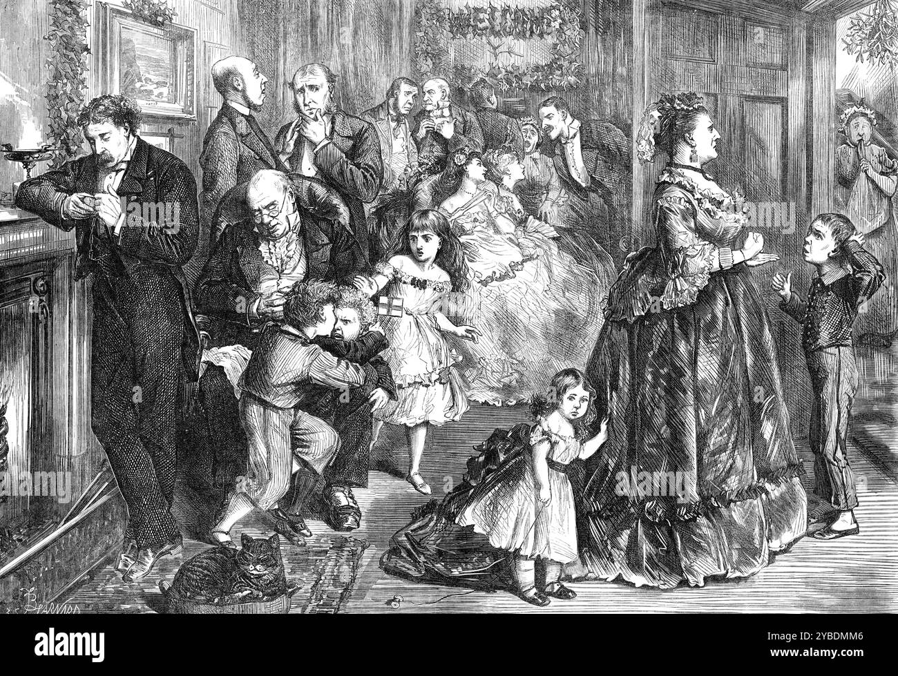 La demi-heure avant le dîner, 1871. '...quand sept heures et demie sont marquées par l'horloge dorée de Paris sur la cheminée, alors que la convocation à entrer dans la salle à manger est encore retardée, il faut avouer que le pouvoir de la dulness est lourdement imposé à une compagnie telle que notre artiste présente... le moment qu'il a choisi... est sur le point de briser le charme de la stupidité banale et de l'apathie décorative, par l'annonce prochaine d'un désastre domestique. Cette mésaventure peut même soulager les esprits de ceux qui peuvent rire de la perte de bonnes victules... le garçon en boutons, ou page... vient d'approcher MRS Fidding Banque D'Images
