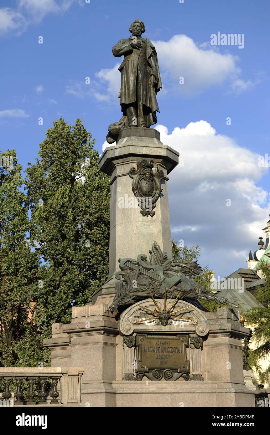 Monument à Adam Bernard Micki, Varsovie. Pologne, 2013. Sculpture, construite en 1898, par le sculpteur polonais Cyprian Godebski (1835-1909). Adam Mickiewicz (1798-1855) était un écrivain et activiste politique polonais et une figure principale du romantisme polonais. Banque D'Images