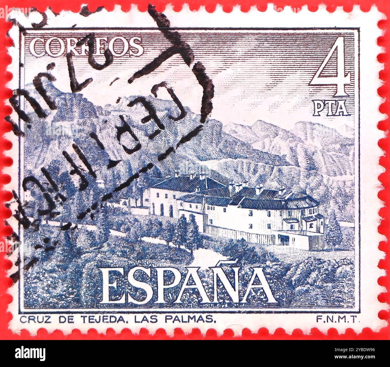 Photo d'un timbre postal de 1976 à 4 pesetas espagnoles série Cruz de Tejeda Las Palmas Tourisme Banque D'Images