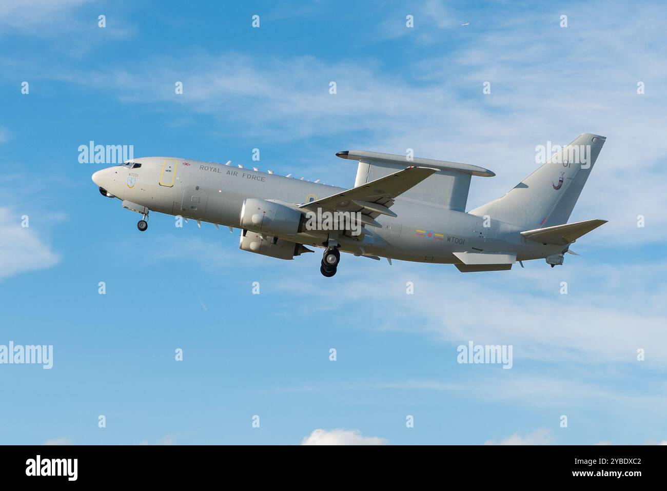 RAF Boeing E-7A Wedgetail AEW1 au départ de l'aéroport de Southend ayant été peint aux couleurs de la Royal Air Force. C'est le premier des 3 avions AEW Banque D'Images