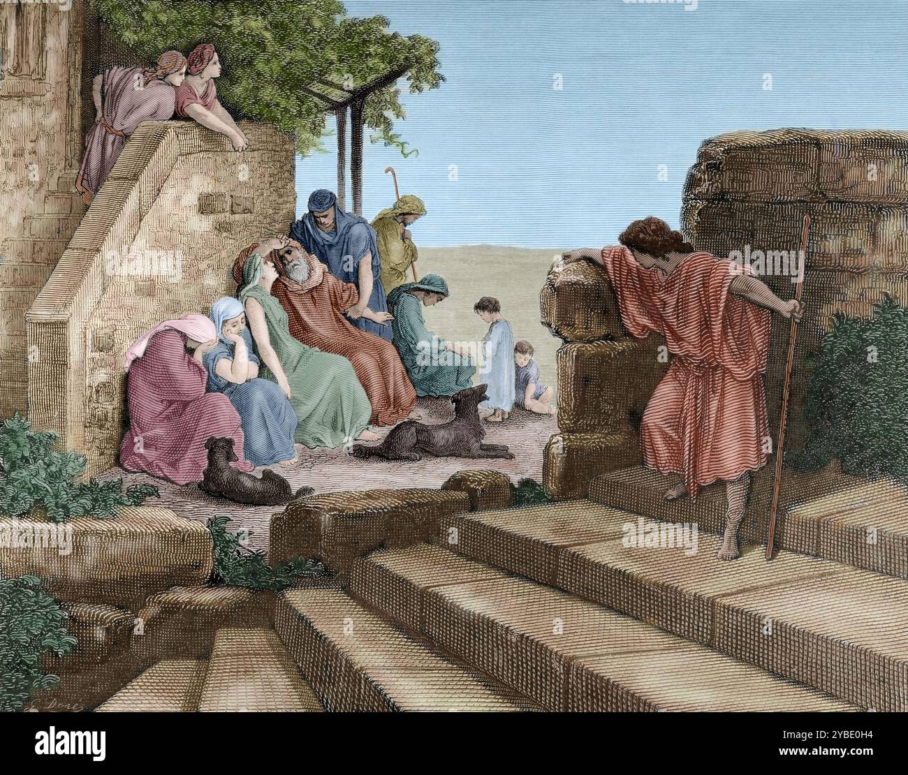 Le retour du fils prodigue, c1866. Scène biblique. Parabole du fils prodigue, versets 11 à 32, chapitre 15, Évangile de Luc, Nouveau Testament. (Impression colorée en noir et blanc). Banque D'Images