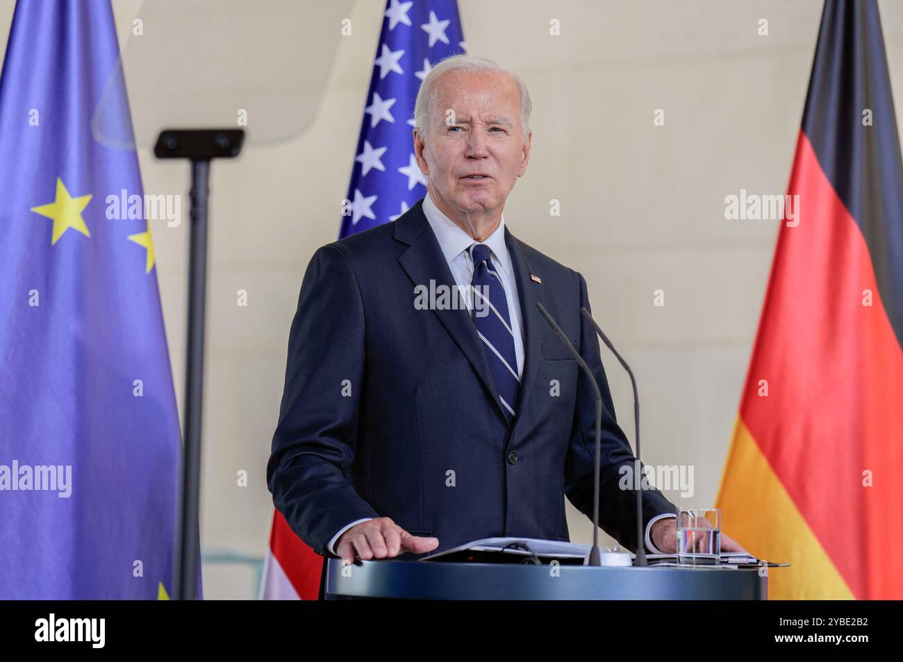 Joe Biden beim Pressestatement nach dem bilateralen Gespräch des amerikanischen Präsidenten mit dem Bundeskanzler im Bundeskanzleramt. Berlin, 18.10.2024 Banque D'Images