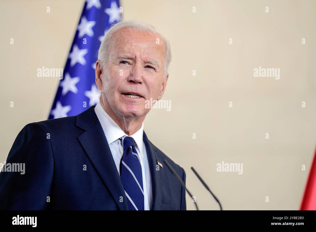 Joe Biden beim Pressestatement nach dem bilateralen Gespräch des amerikanischen Präsidenten mit dem Bundeskanzler im Bundeskanzleramt. Berlin, 18.10.2024 Banque D'Images