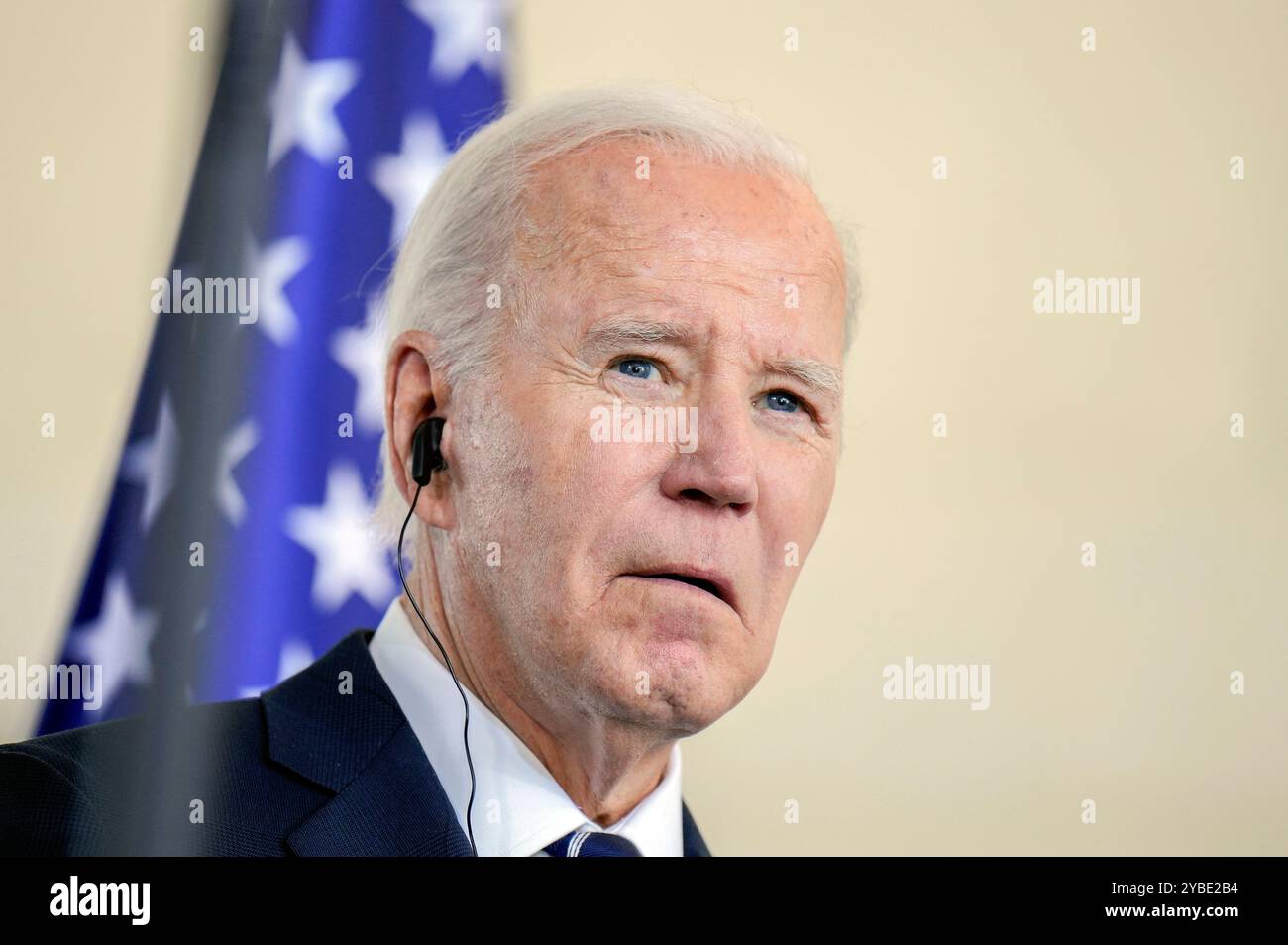Joe Biden beim Pressestatement nach dem bilateralen Gespräch des amerikanischen Präsidenten mit dem Bundeskanzler im Bundeskanzleramt. Berlin, 18.10.2024 Banque D'Images