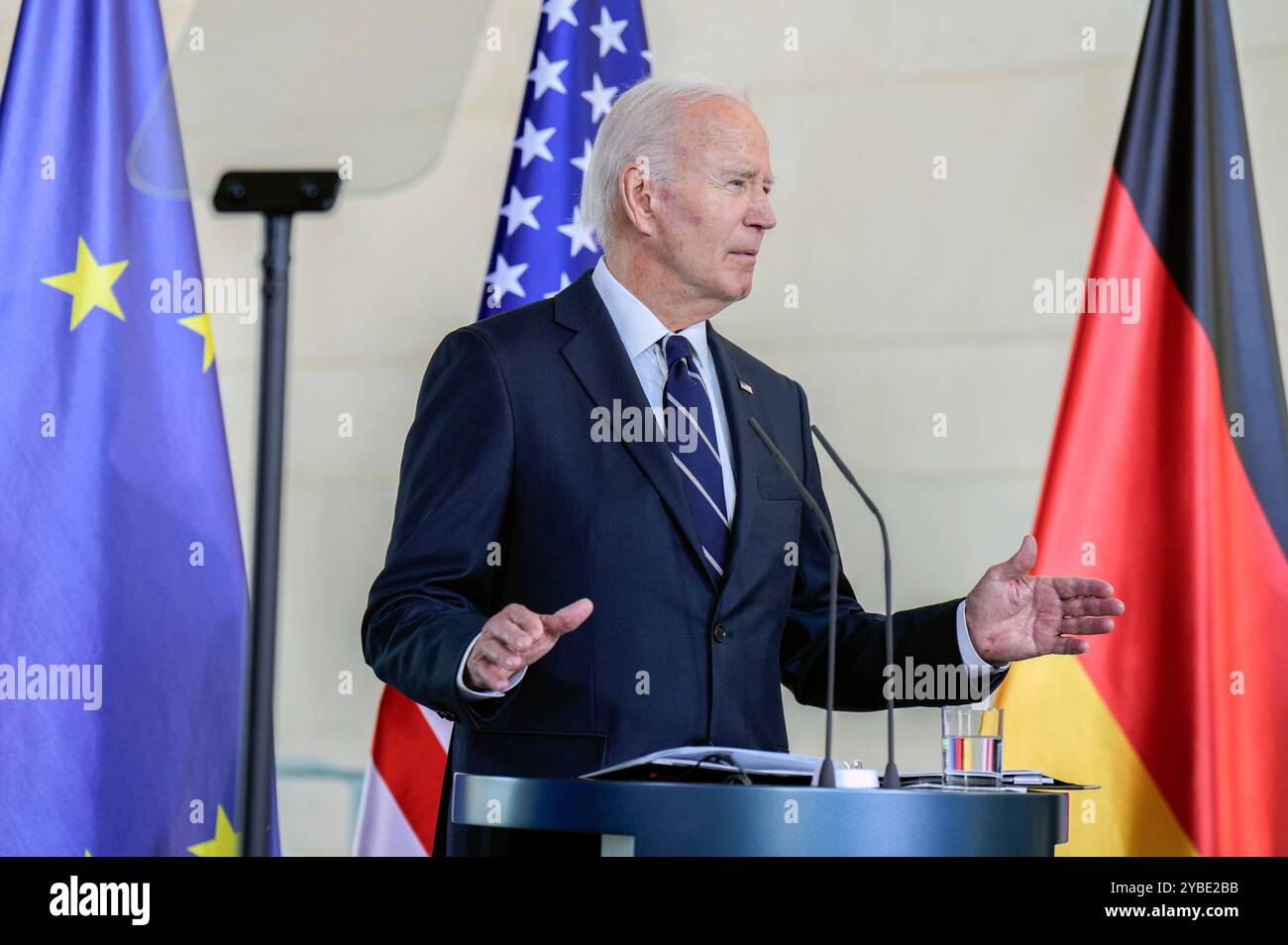 Joe Biden beim Pressestatement nach dem bilateralen Gespräch des amerikanischen Präsidenten mit dem Bundeskanzler im Bundeskanzleramt. Berlin, 18.10.2024 Banque D'Images