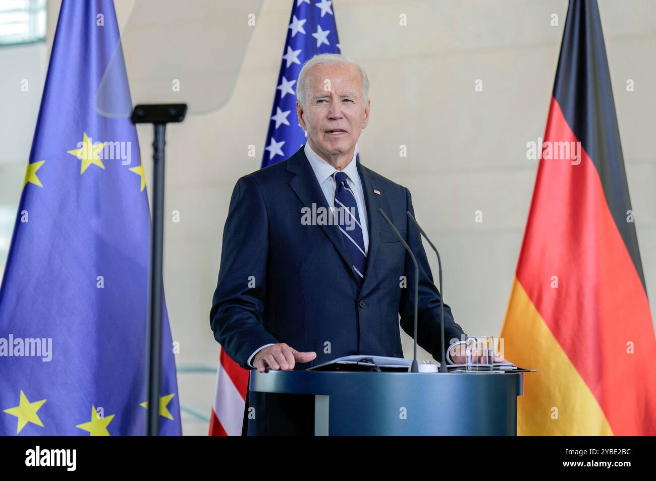 Joe Biden beim Pressestatement nach dem bilateralen Gespräch des amerikanischen Präsidenten mit dem Bundeskanzler im Bundeskanzleramt. Berlin, 18.10.2024 Banque D'Images