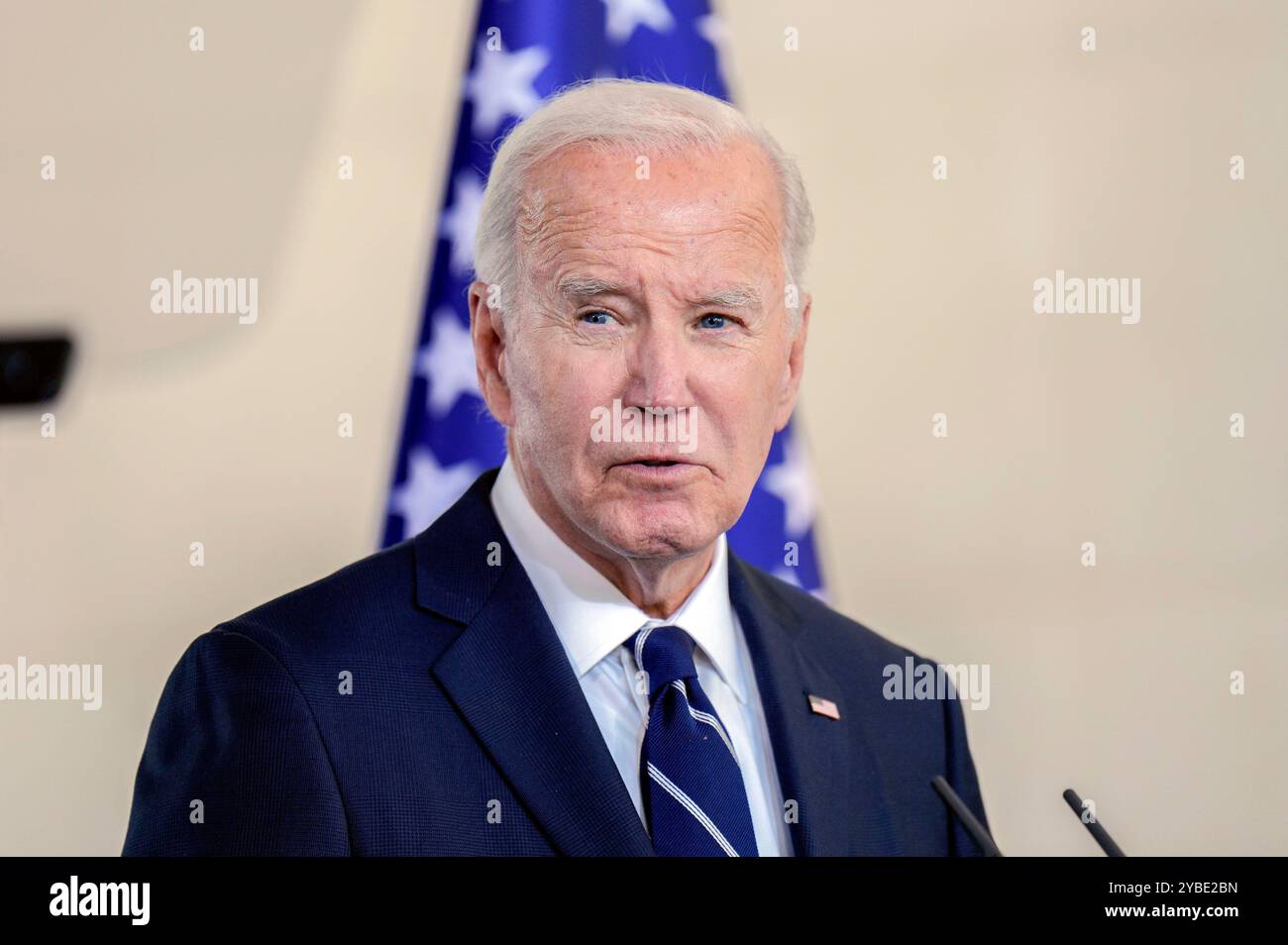 Joe Biden beim Pressestatement nach dem bilateralen Gespräch des amerikanischen Präsidenten mit dem Bundeskanzler im Bundeskanzleramt. Berlin, 18.10.2024 Banque D'Images