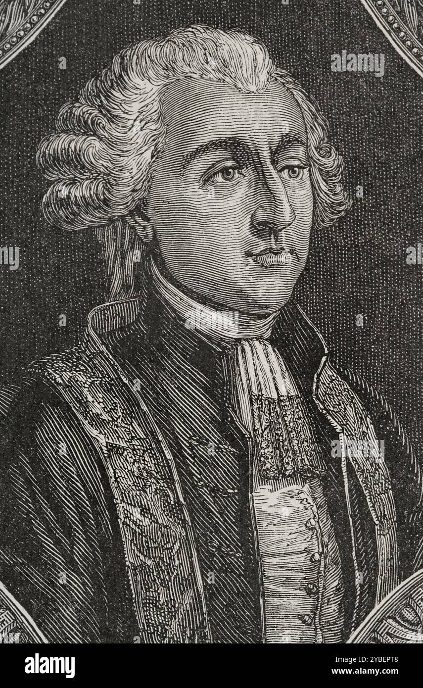 Stanislas de Clermont-Tonnerre (Stanislas Marie Adélaïde, comte de Clermont-Tonnerre) (1757-1792). Officier militaire et homme politique français, partisan de la monarchie constitutionnelle. Il est élu en 1789 premier député de la noblesse de Paris aux États généraux. Président de l'Assemblée nationale à deux reprises en 1789. Portrait. Dessin de Hippolyte de la Charlerie. Gravure par Pannemaker. "Histoire de la Révolution française". Volume I, 1876. Banque D'Images