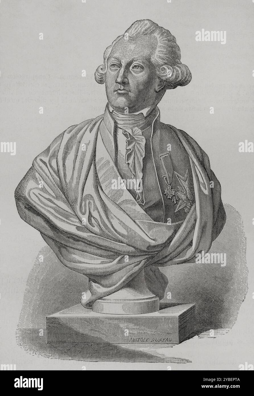 François Claude de Bouillé (François Claude amour du Chariol) (1739-1800), marquis de Bouillé. Administrateur général et colonial français. Gouverneur de la Guadeloupe (1769-1771) et des Antilles françaises (Antilles françaises) (1777-1783). Il soutient le roi Louis XVI, étant le principal conspirateur impliqué dans l'échec de la fuite royale vers Varennes dans la nuit du 20-21 juin 1791. Portrait. Gravure de Jonnard. "Histoire de la Révolution française". Volume I, 1876. Banque D'Images