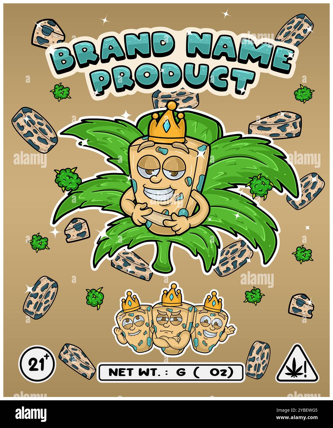 Saveur de fromage bleu cartoon avec feuille de cannabis, conçu pour logo, étiquette ou emballage. Marque de produit dans l'industrie du cannabis, en particulier pour comestible Illustration de Vecteur