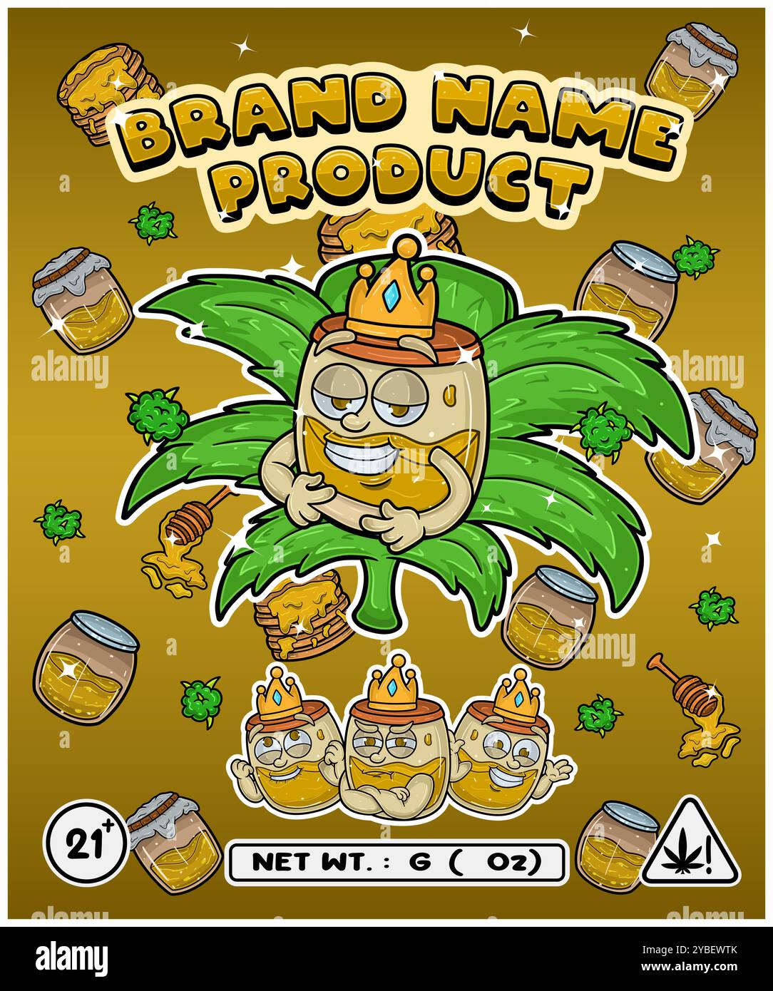 Saveur de miel de dessin animé avec feuille de cannabis, conçu pour logo, étiquette ou emballage. Marque de produit dans l'industrie du cannabis, en particulier pour les produits comestibles, l'huile Illustration de Vecteur
