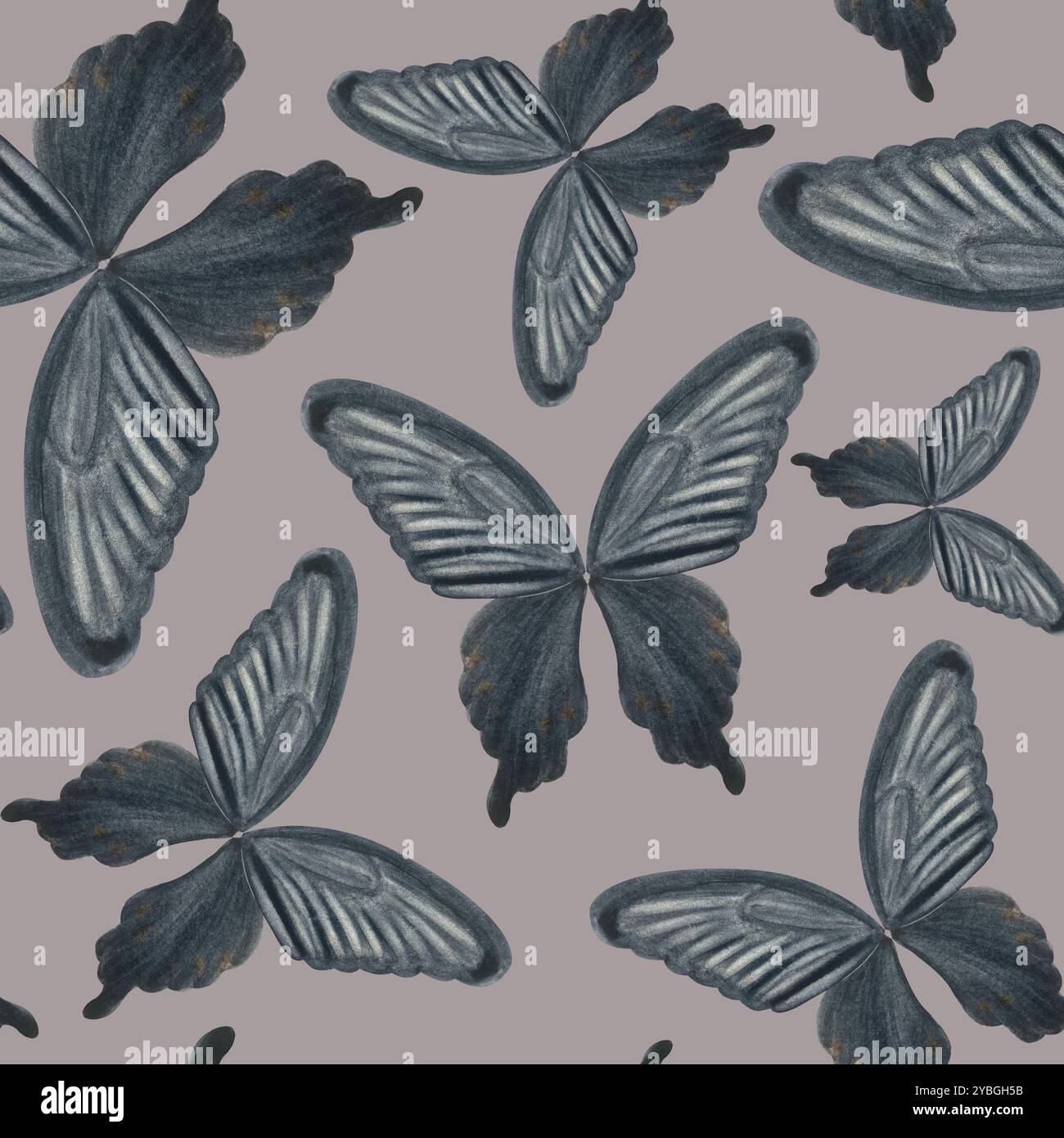 Papillon noir peint à la main motif sans couture aquarelle sur taupe. Illustration Swallowtail de haute qualité parfaite pour scrapbooking, papier d'emballage Banque D'Images
